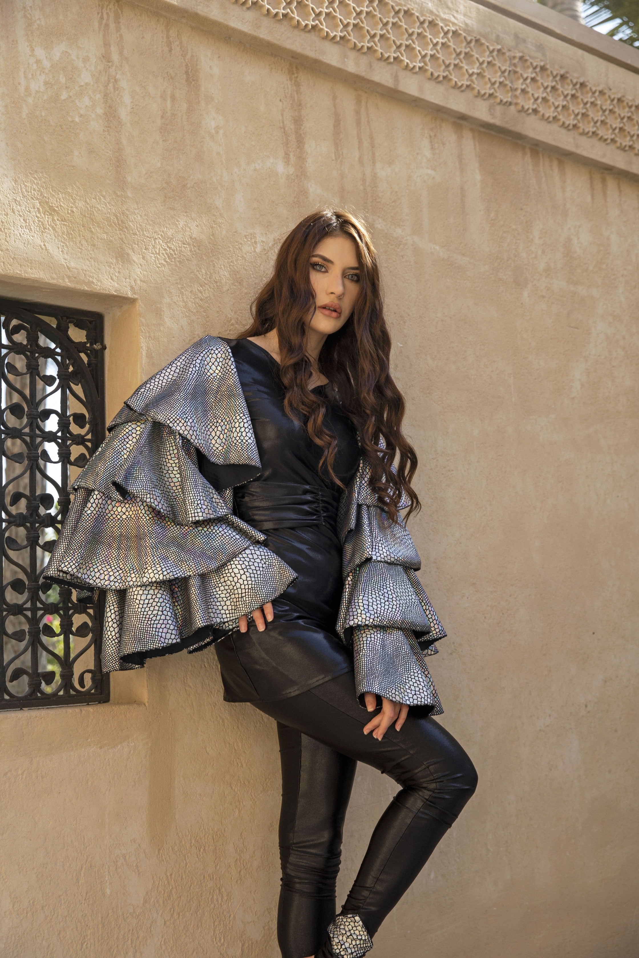 RANI Long Sleeve - Black & Silver Snake Skin