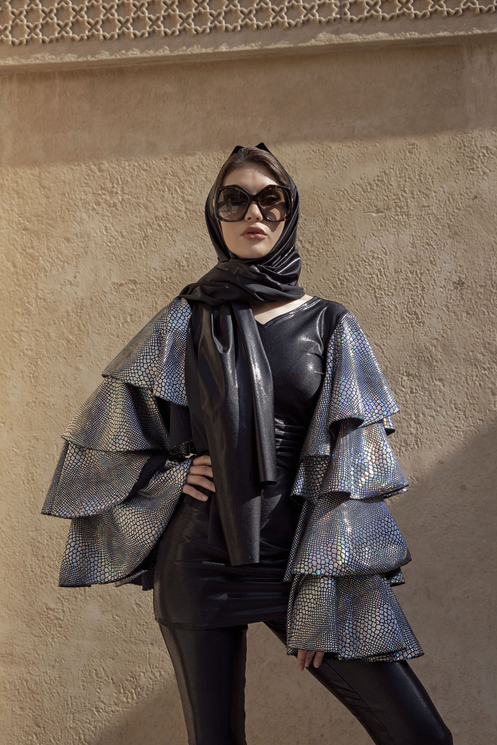 RANI Long Sleeve - Black & Silver Snake Skin