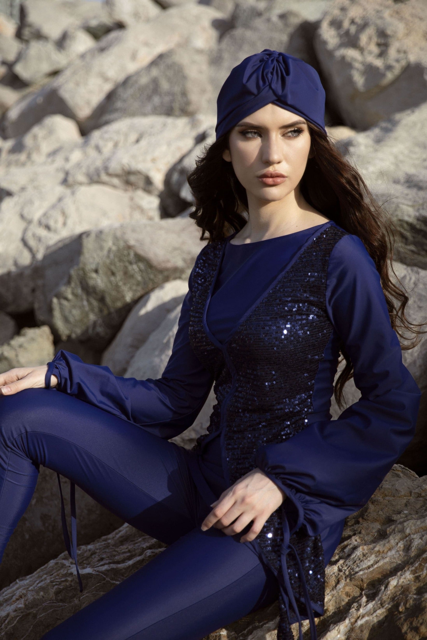 Sheikha Modest Swimsuit Set - Mindnight Blue and Sequin