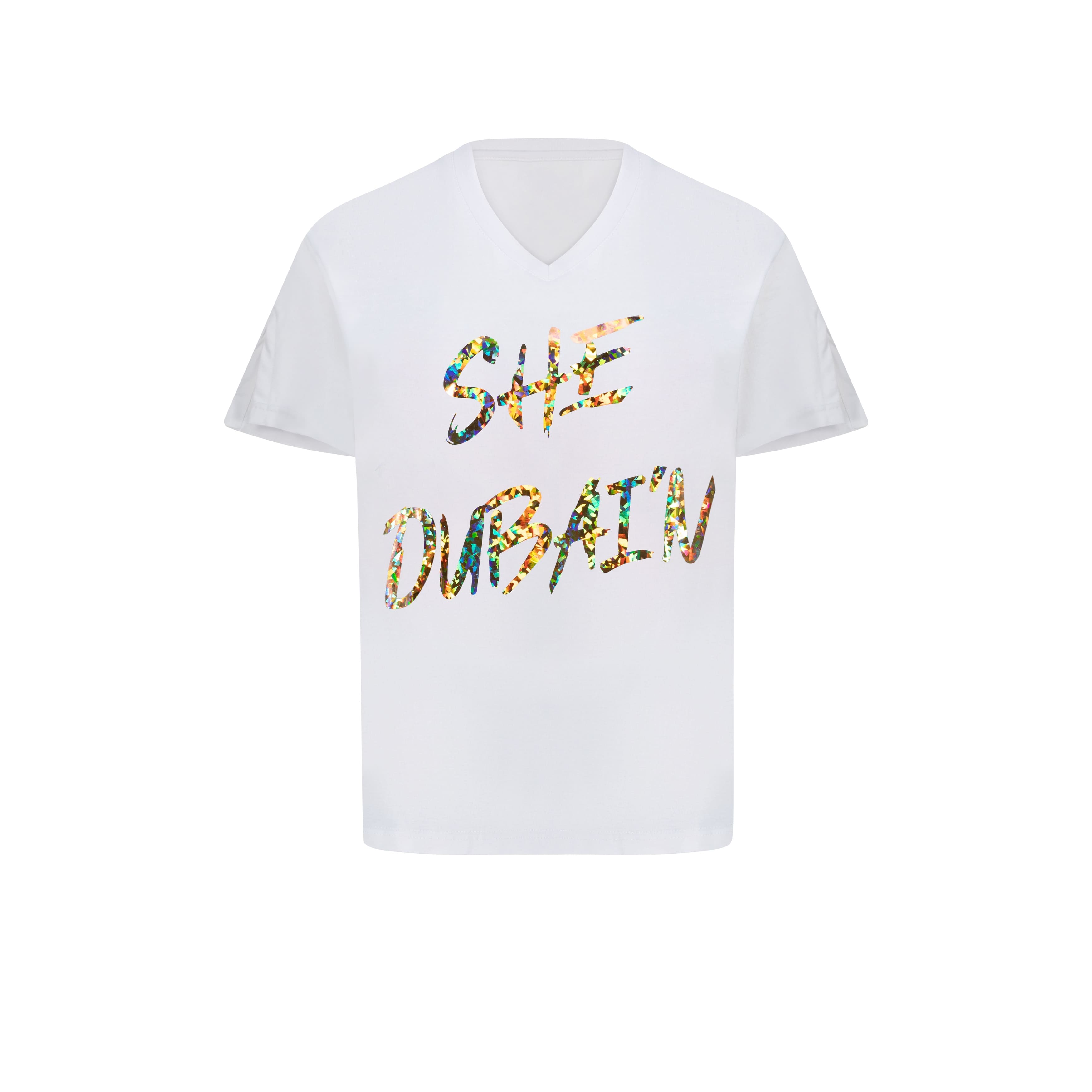 SHE DUBAI'N - Hologram Gold On White