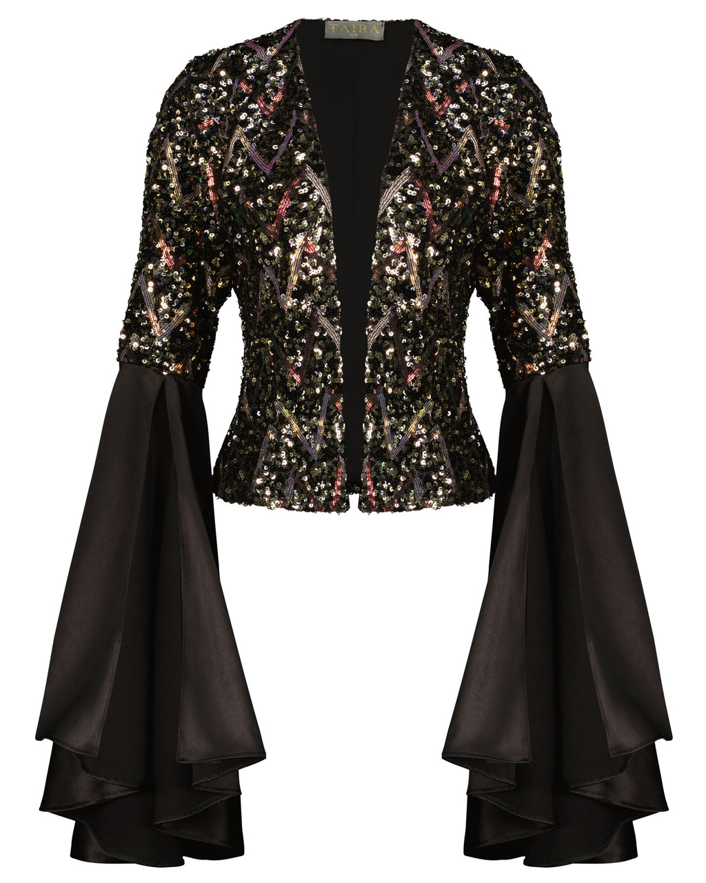 Belle Black  Sequin Jacket with Flared Ivory Sleeves