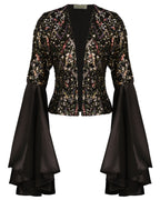 Belle Black  Sequin Jacket with Flared Ivory Sleeves