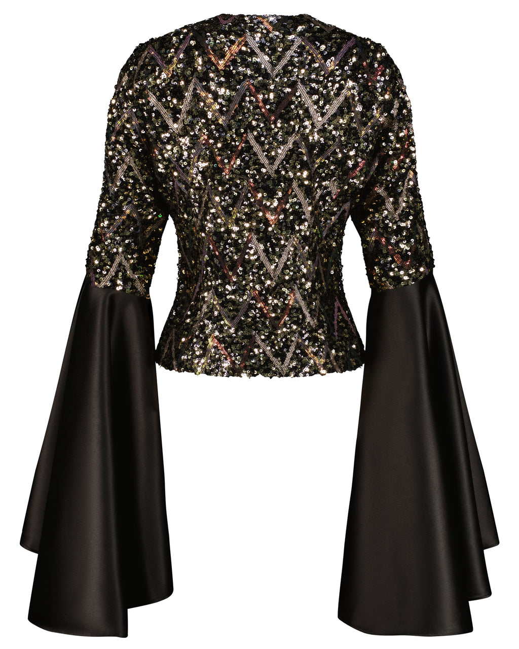 Belle Black  Sequin Jacket with Flared Ivory Sleeves
