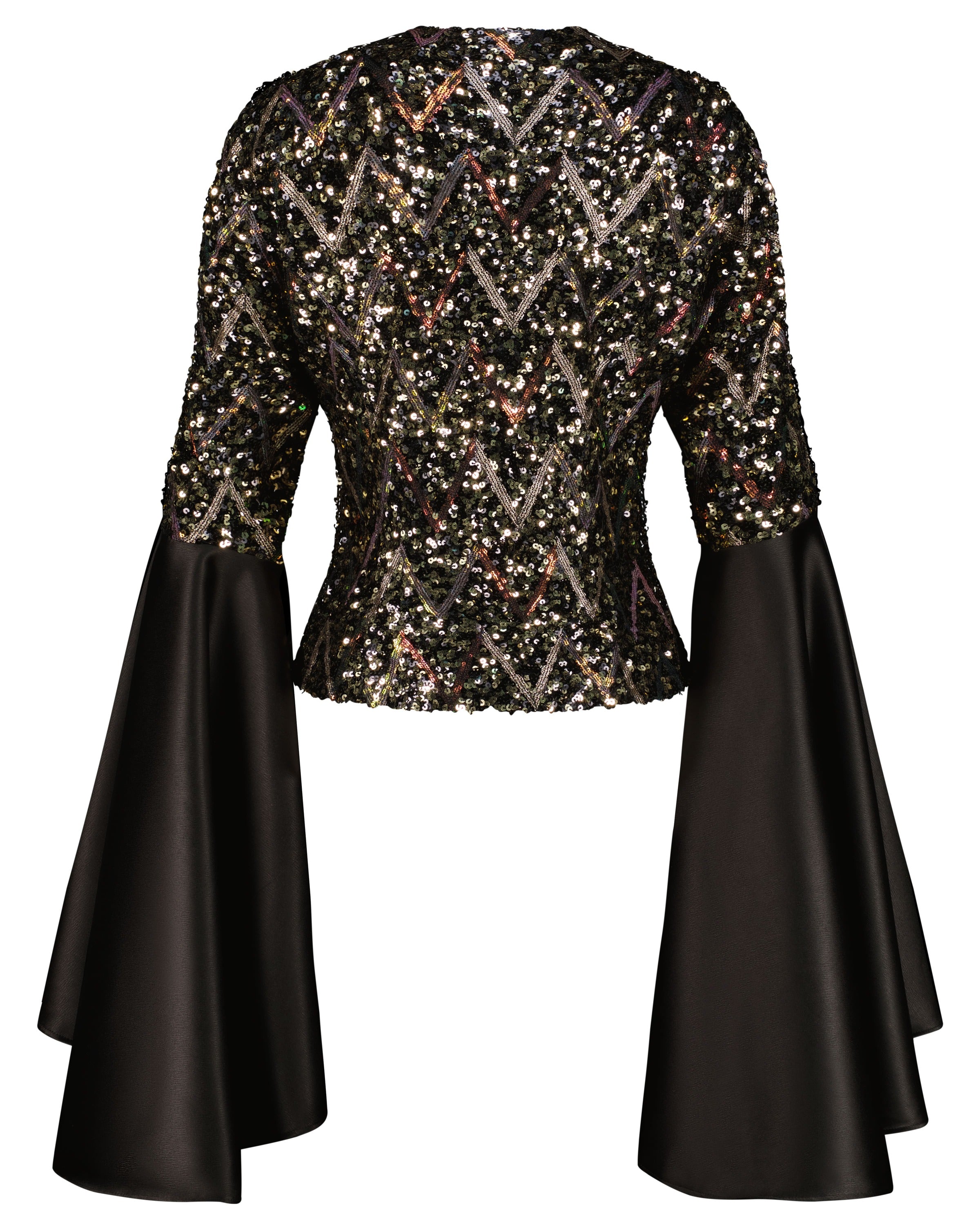 Belle Black  Sequin Jacket with Flared Ivory Sleeves