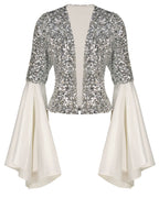 Bella Silver Sequin Jacket with Flared Ivory Sleeves