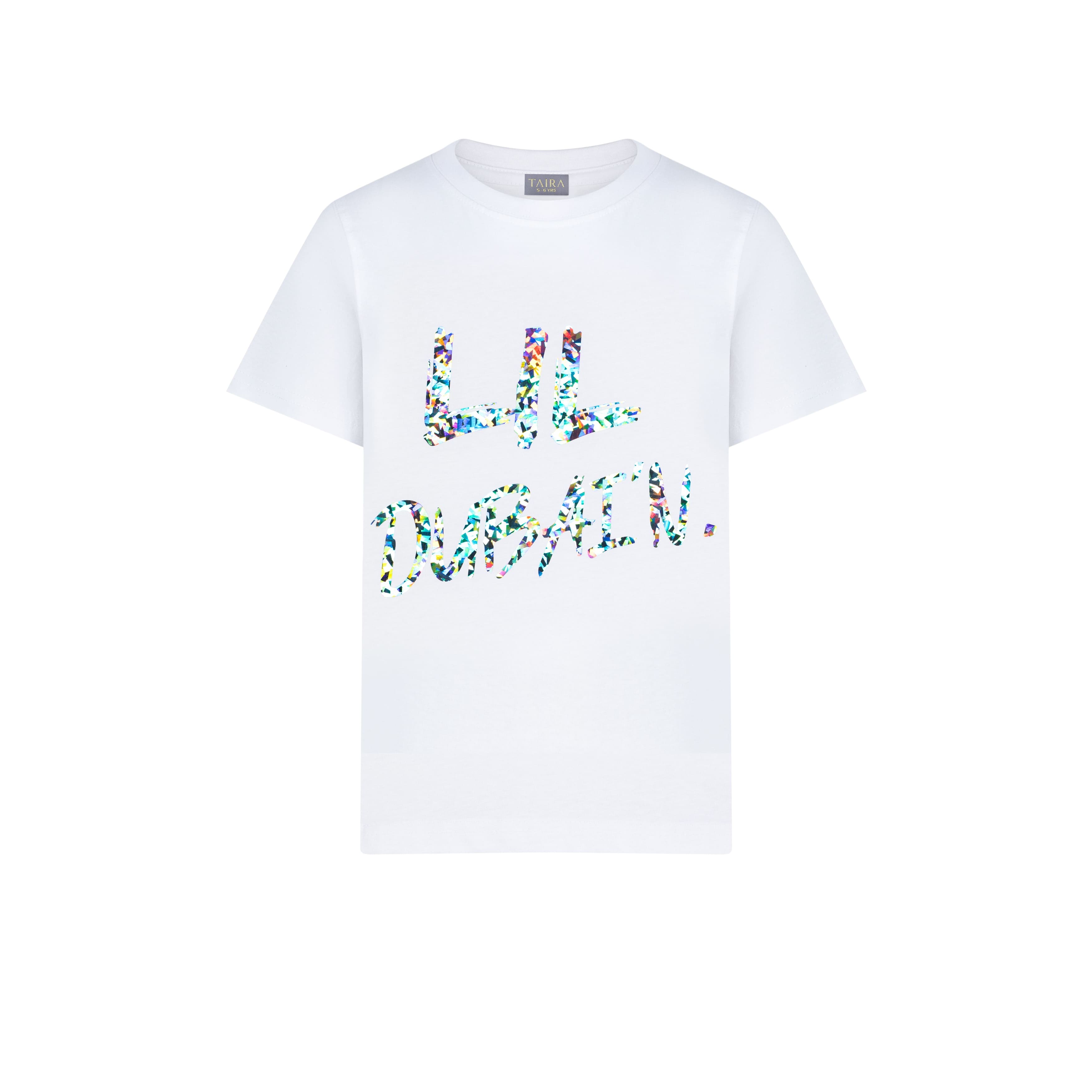 LIL DUBAI’N t Shirt - Silver Hologram on White