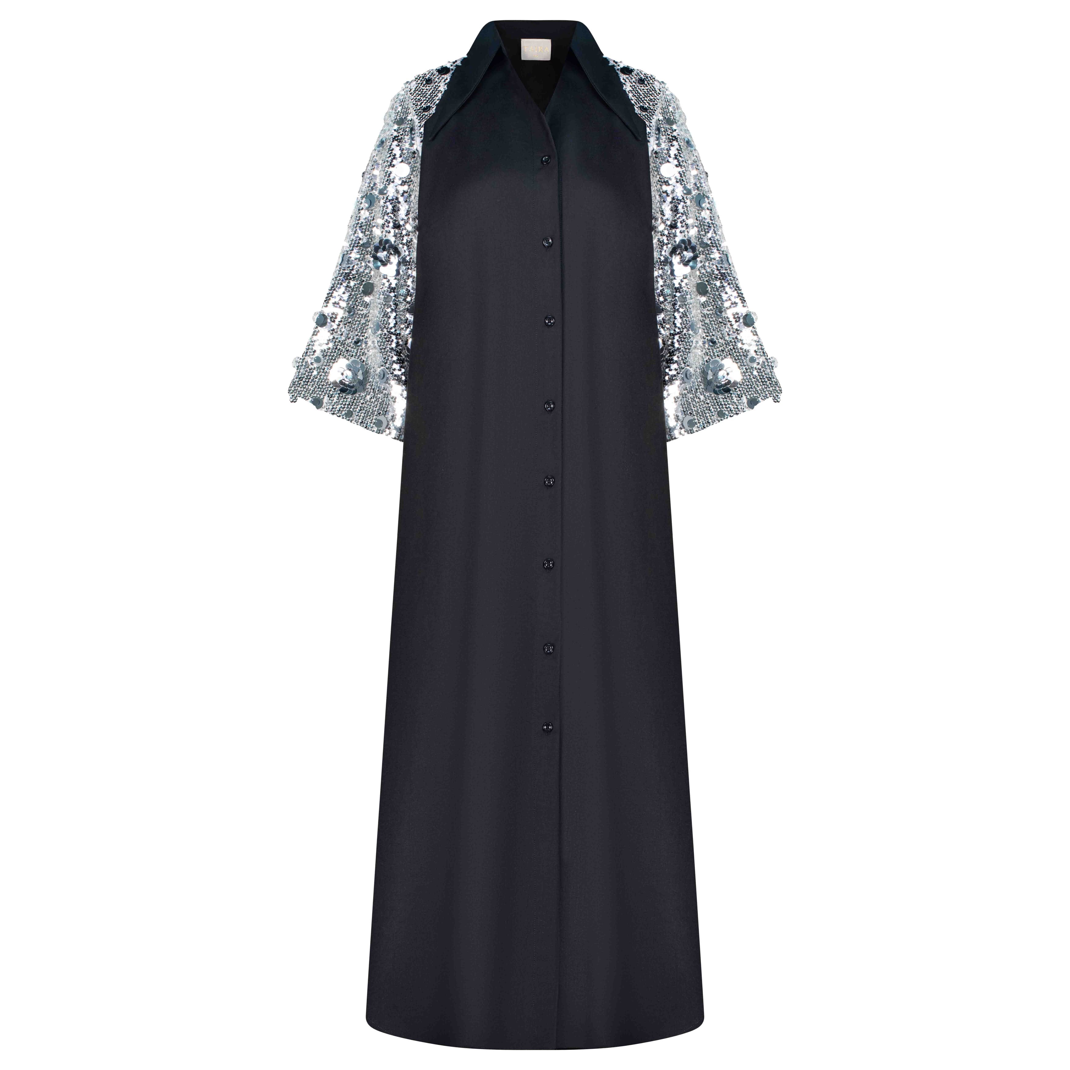 Star Shirt Dress - Black and Silver Sequin