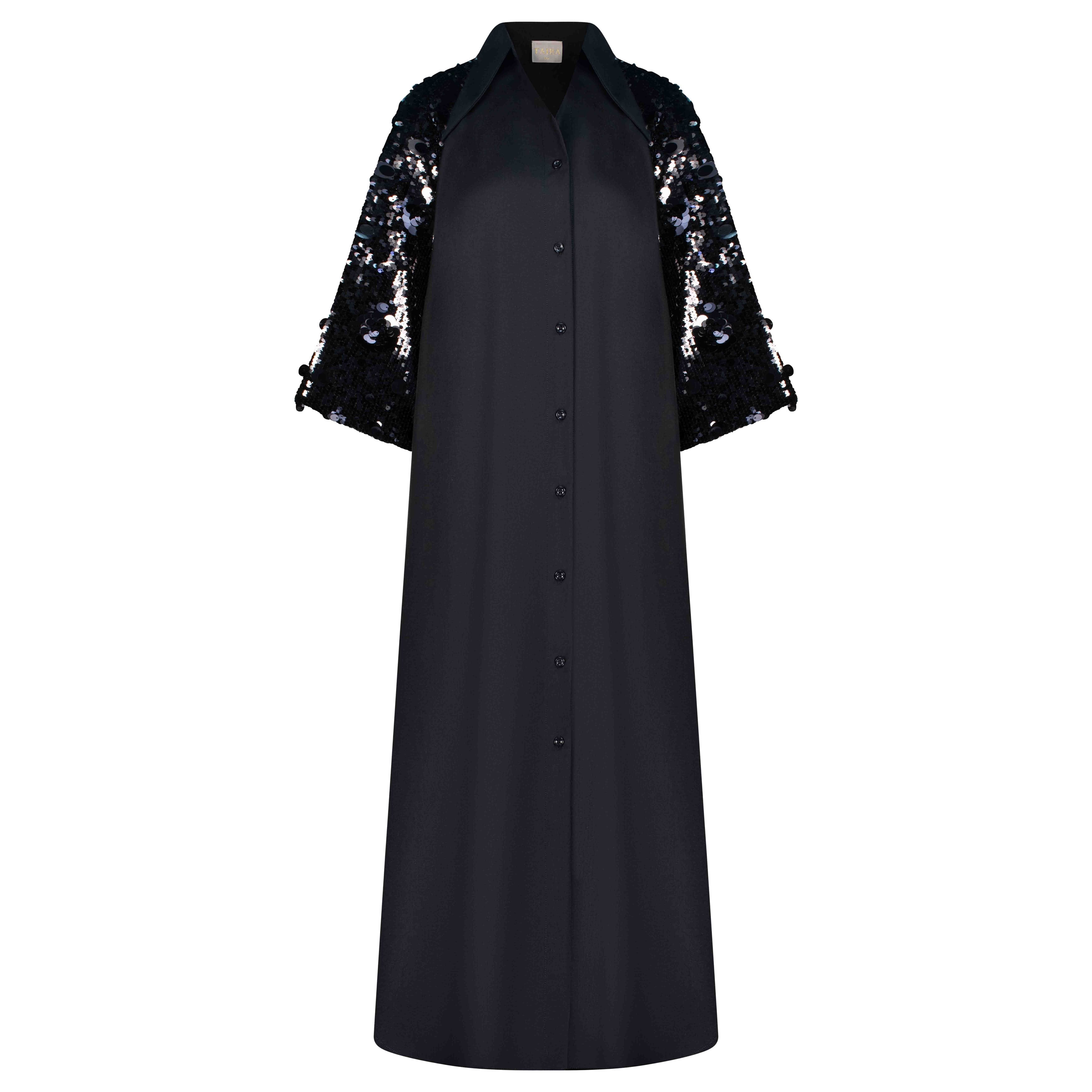 Star Shirt Dress - Black and Black Sequin