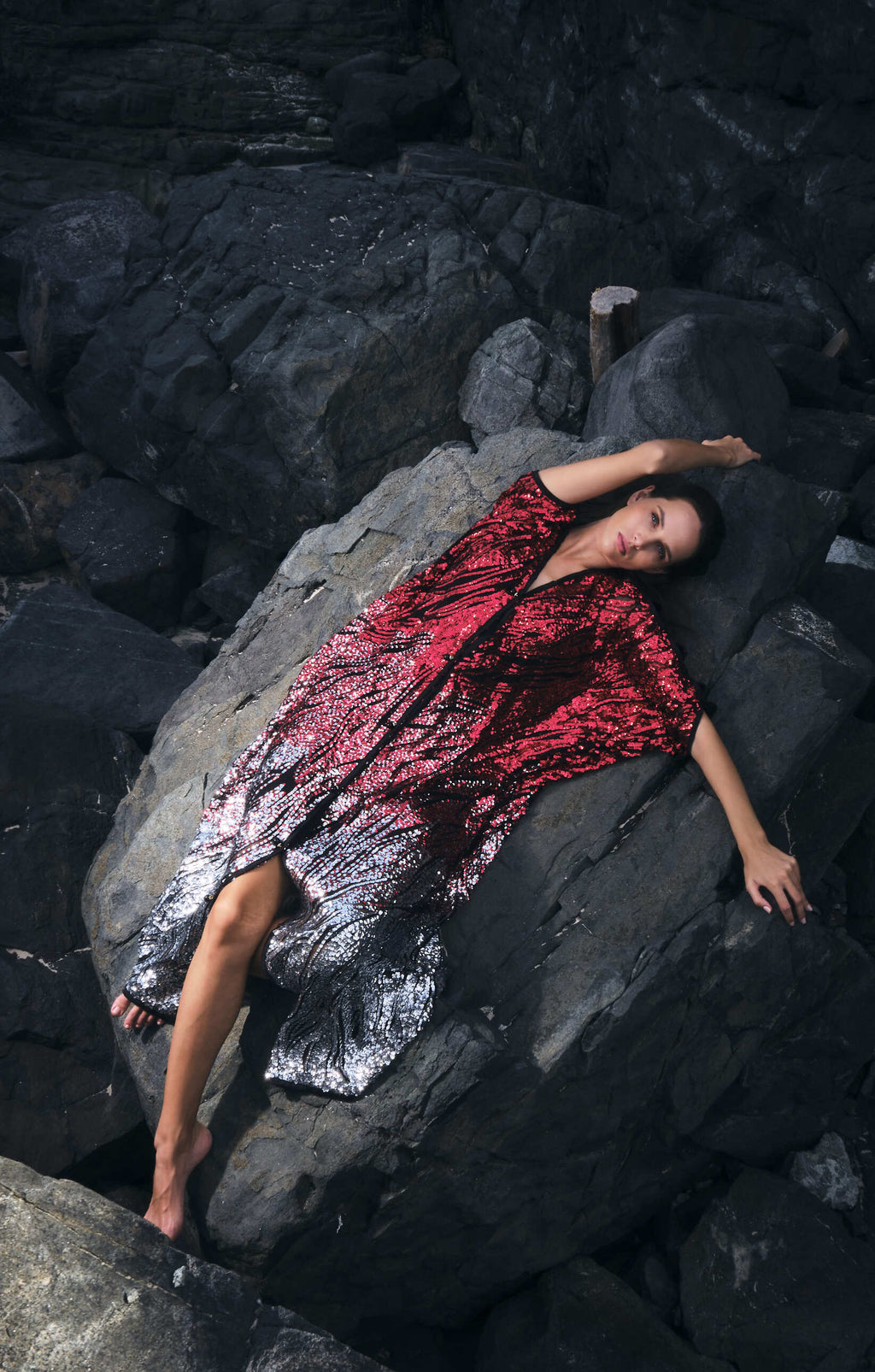 Empress kaftan Red to silver Fire to Ice