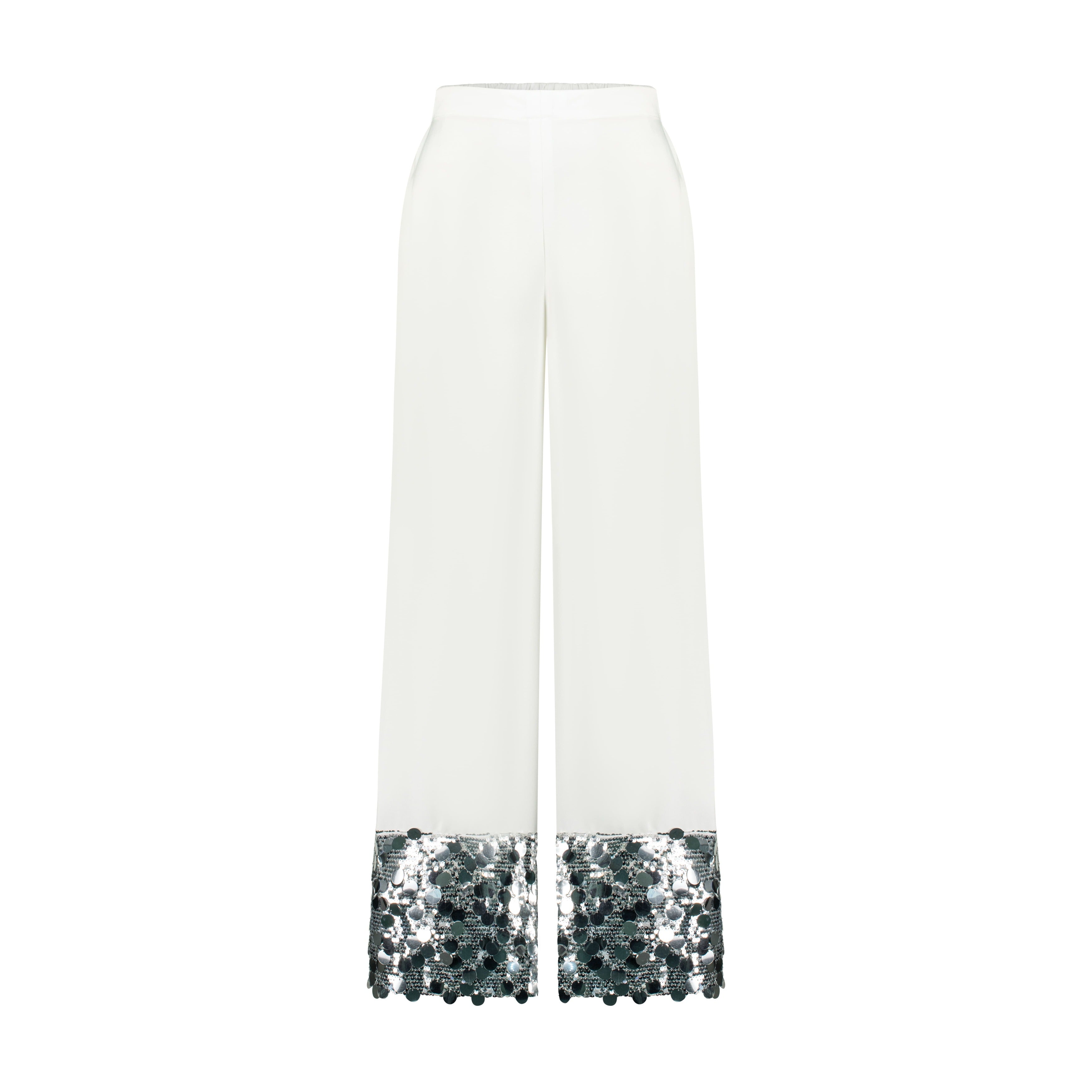 Swan Wide Leg Trousers - White and Silver