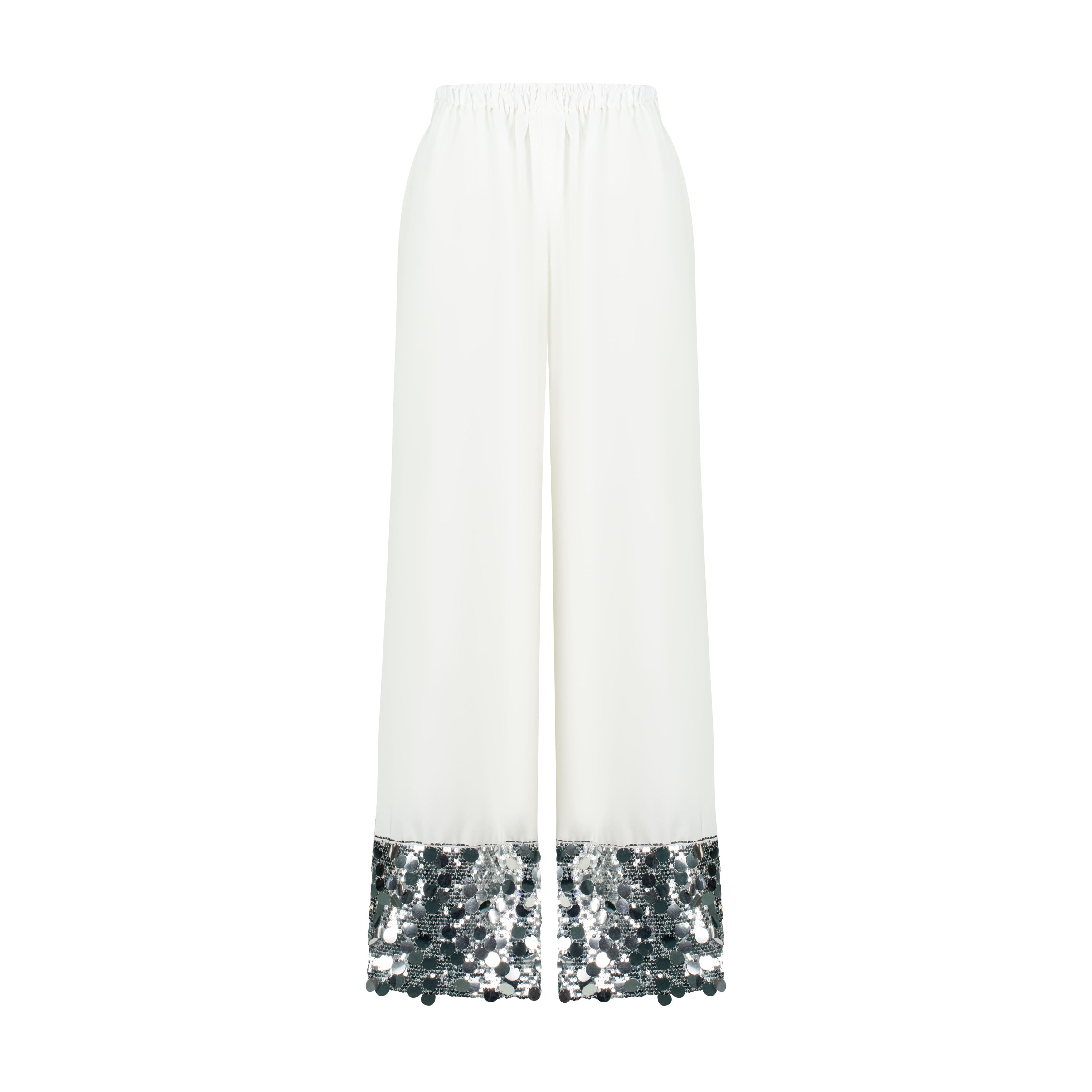 Swan Wide Leg Trousers - White and Silver
