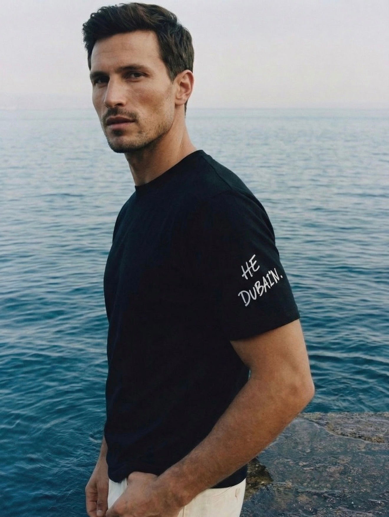 HE DUBAI’N T-Shirt - Sleeve - White on Black