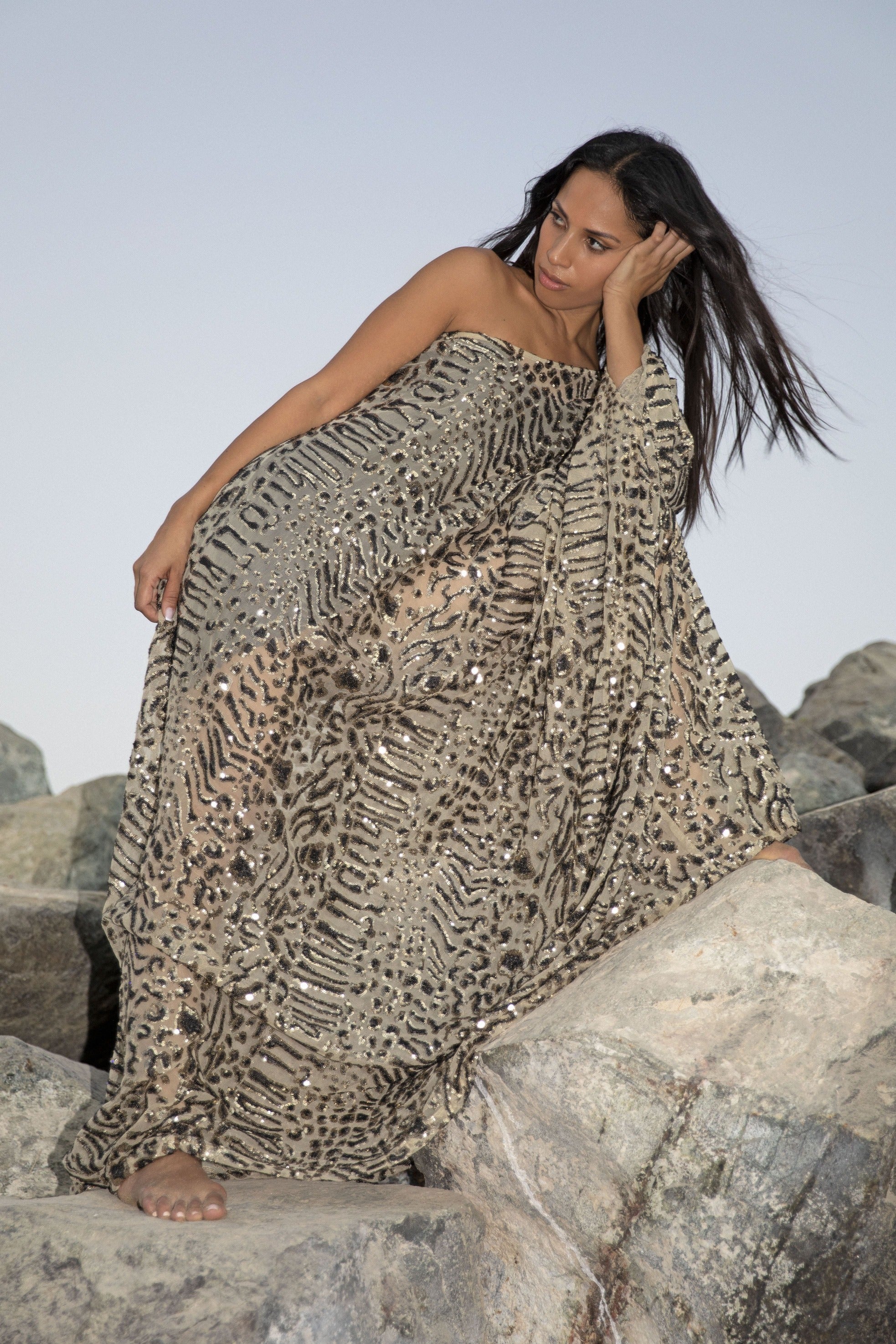 Majestic one shoulder - Golden Leopard Kaftan