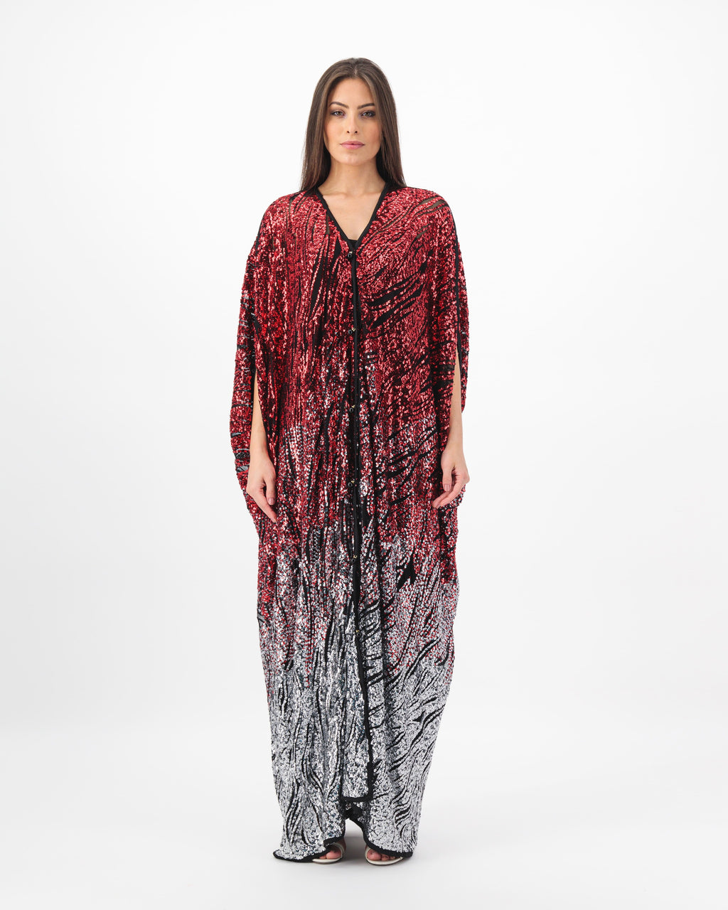 Empress kaftan Red to silver Fire to Ice