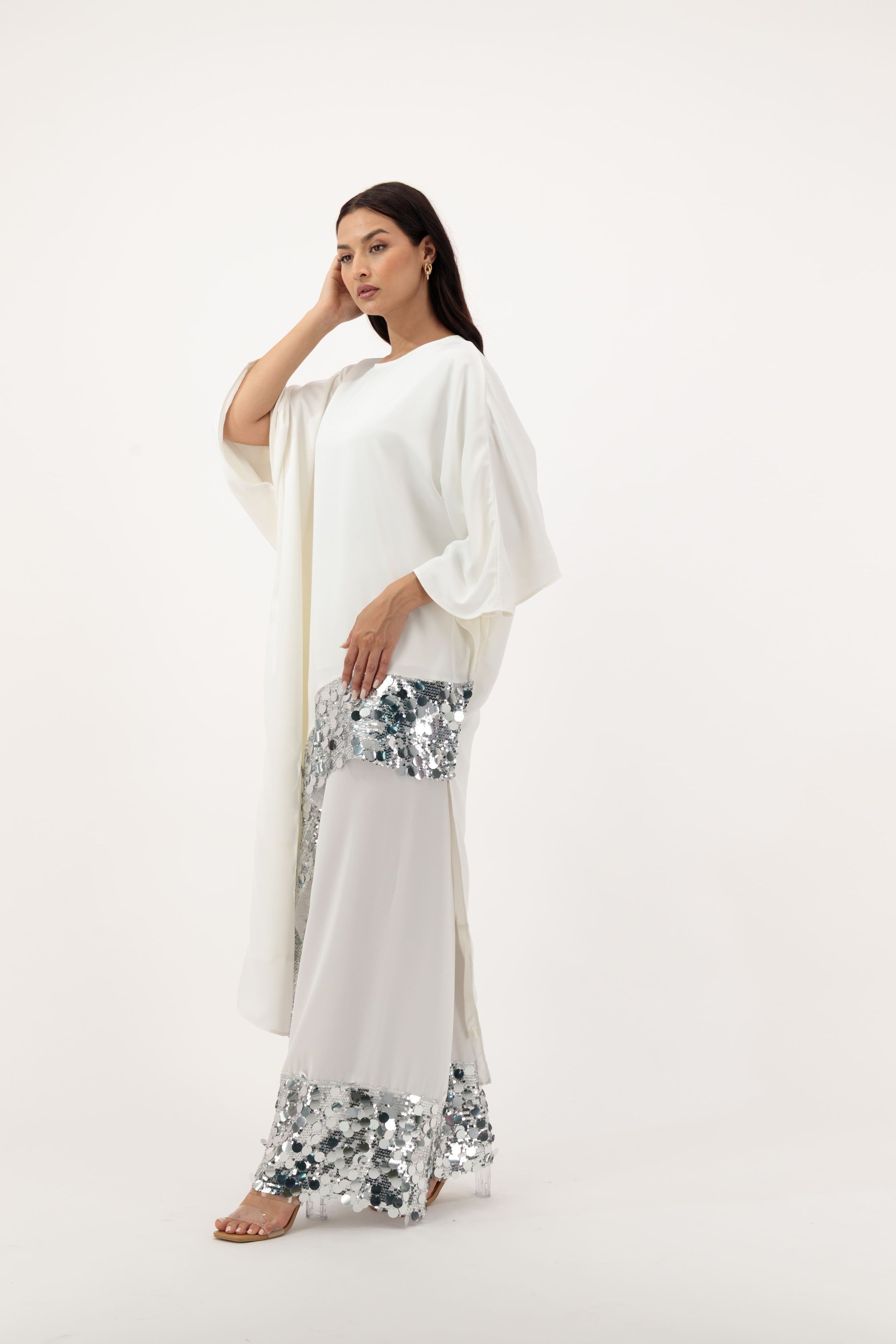 Swan Wide Leg Trousers - White and Silver