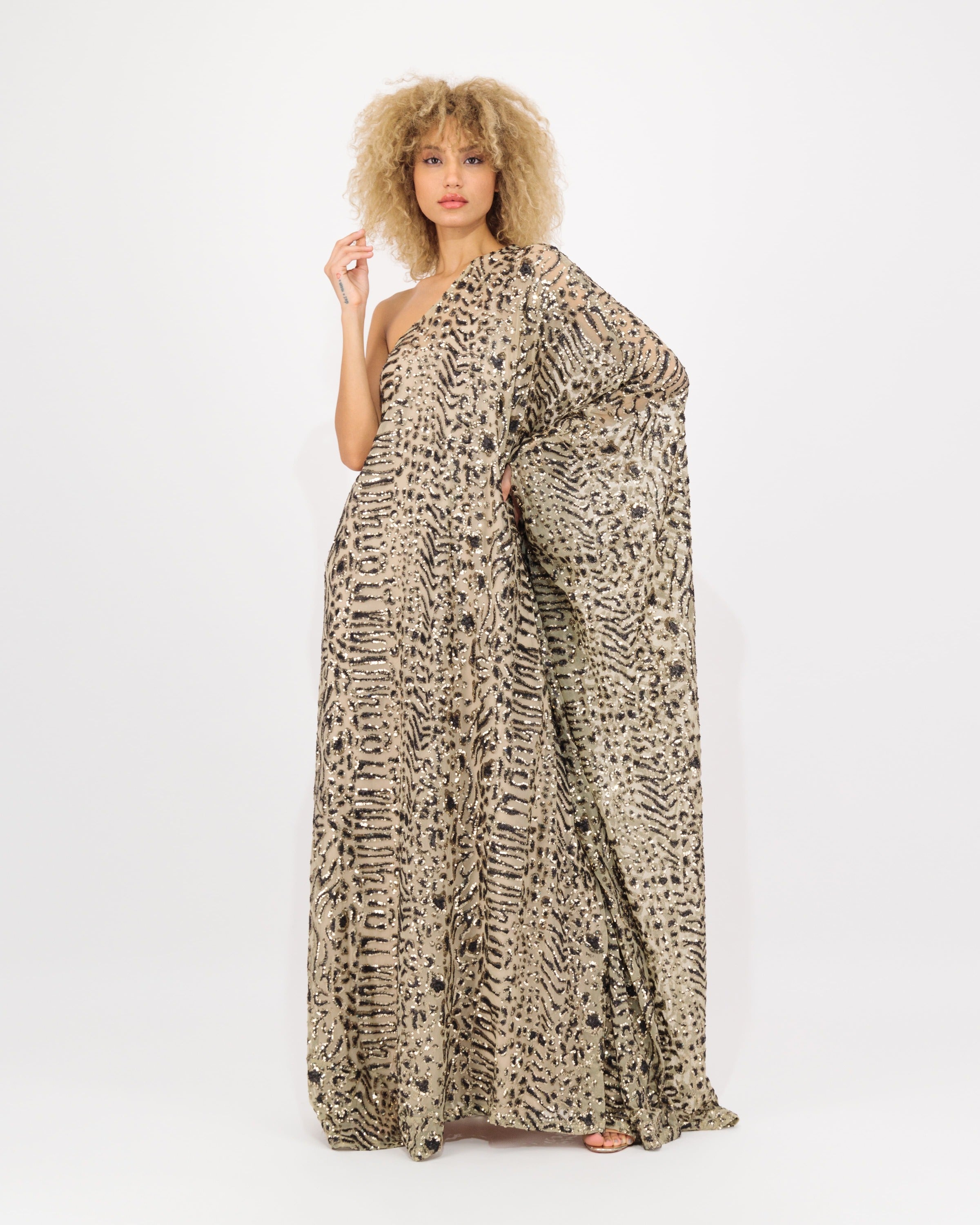 Majestic one shoulder - Golden Leopard Kaftan
