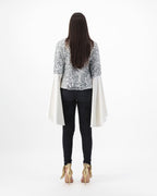 Bella Silver Sequin Jacket with Flared Ivory Sleeves