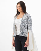 Bella Silver Sequin Jacket with Flared Ivory Sleeves