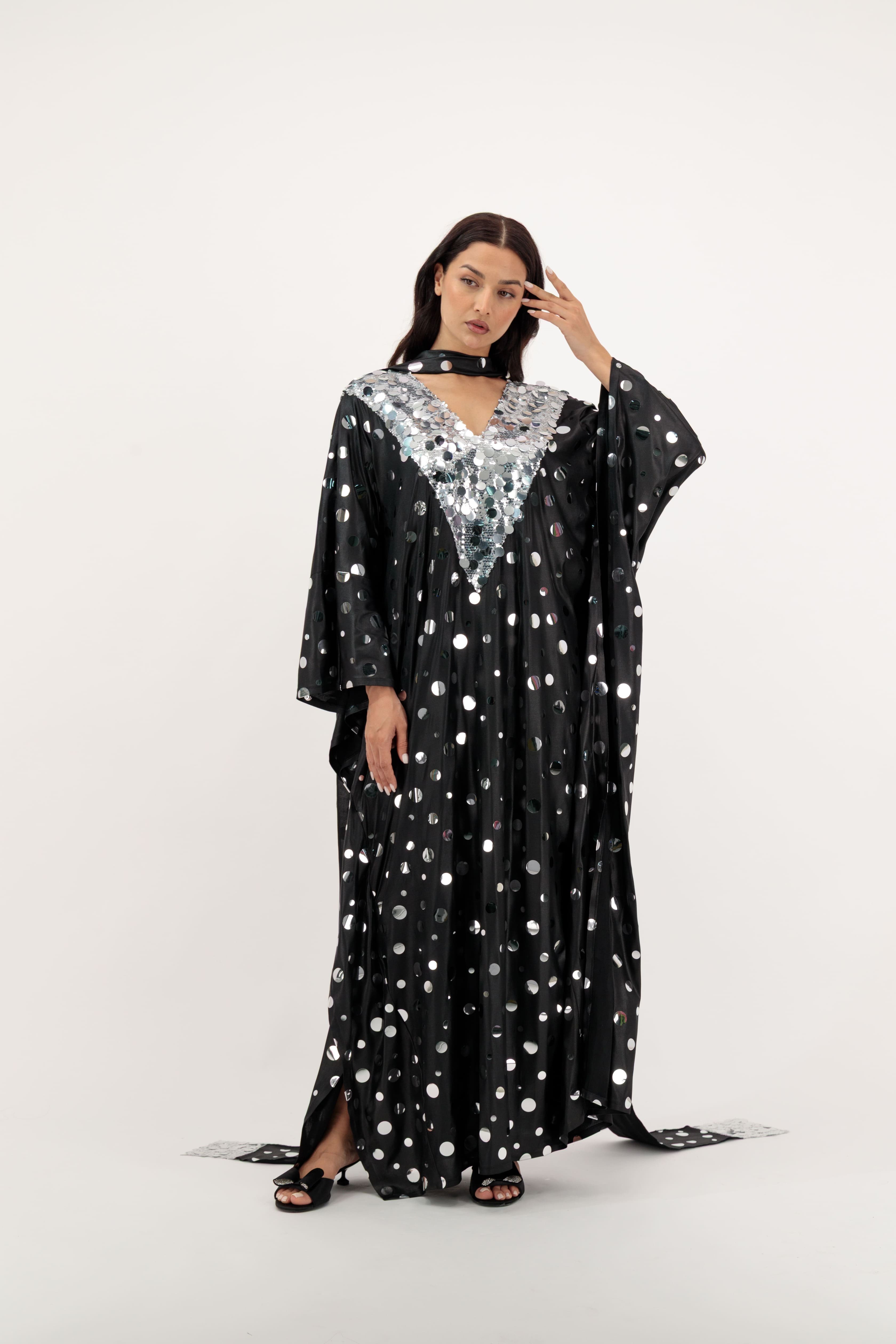 Polka Dot Kaftan With Scarf