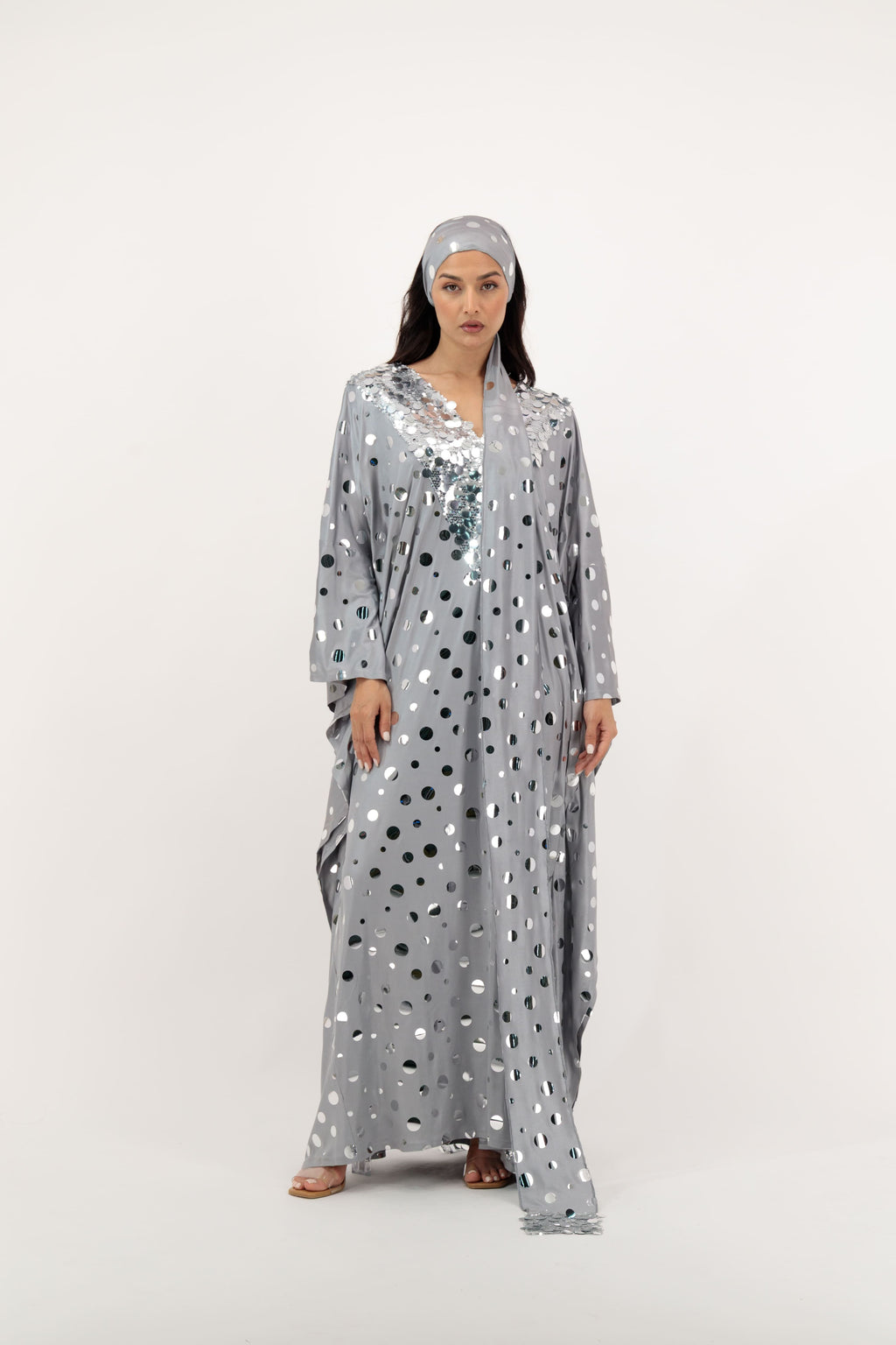 Polka Dot Kaftan With Scarf