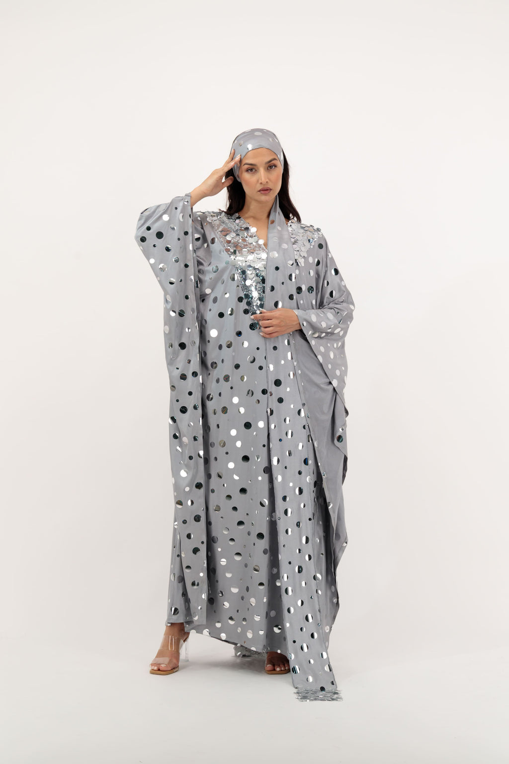 Polka Dot Kaftan With Scarf