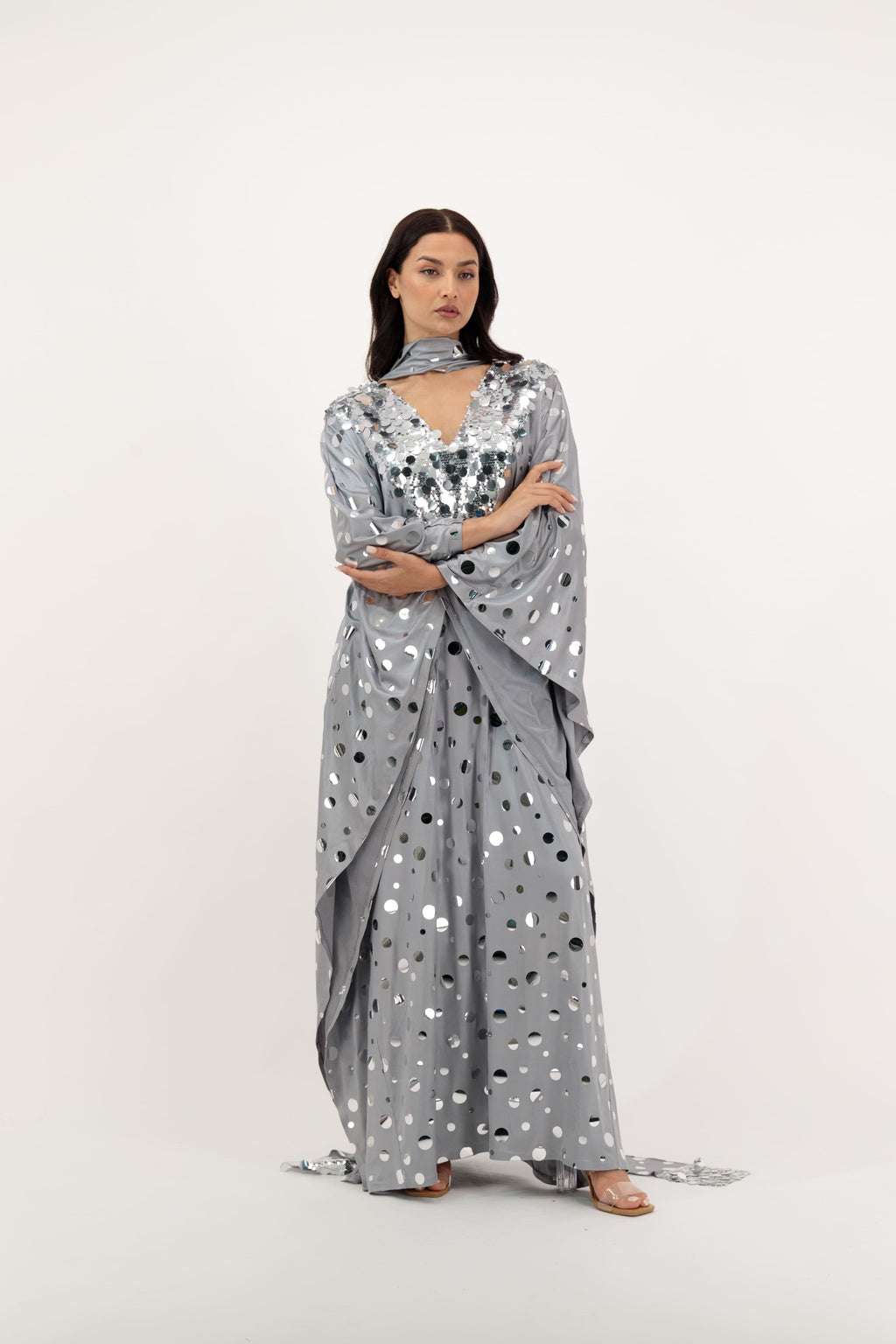 Polka Dot Kaftan With Scarf