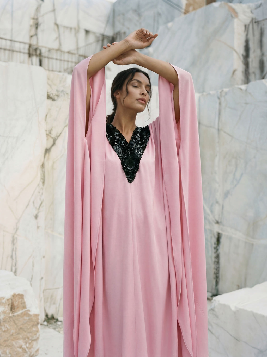 Her Kaftan - Baby Pink and Black Sequin