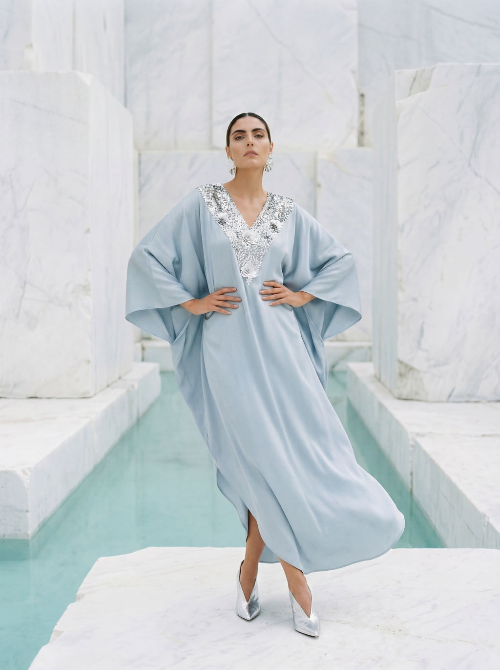 Her Kaftan Sky Blue And Silver Sequin