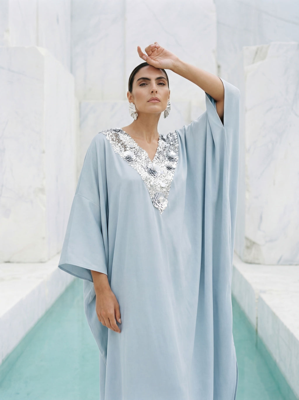 Her Kaftan Sky Blue And Silver Sequin