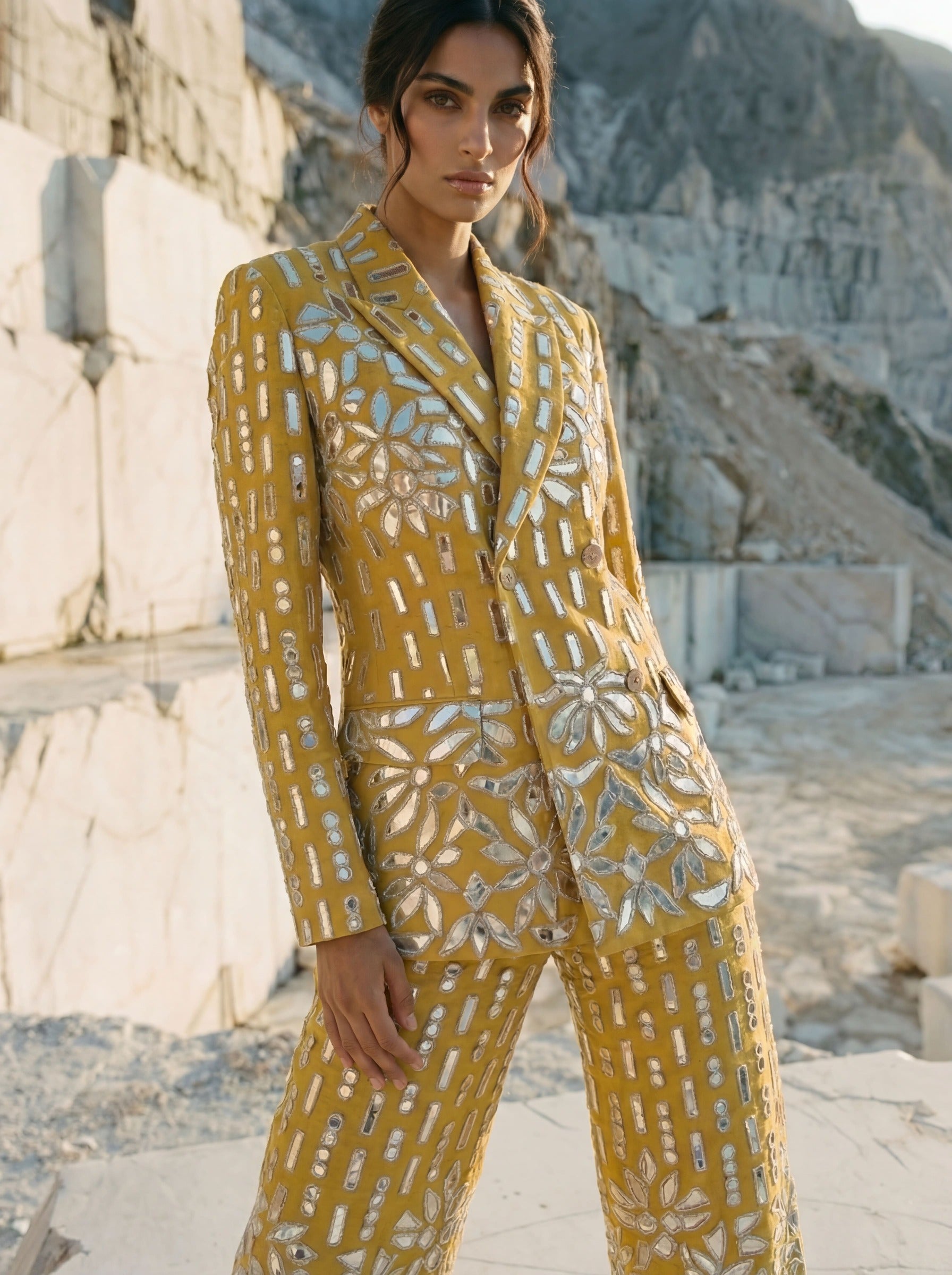 Golden Blazer and Pant Set - Yellow and Silver