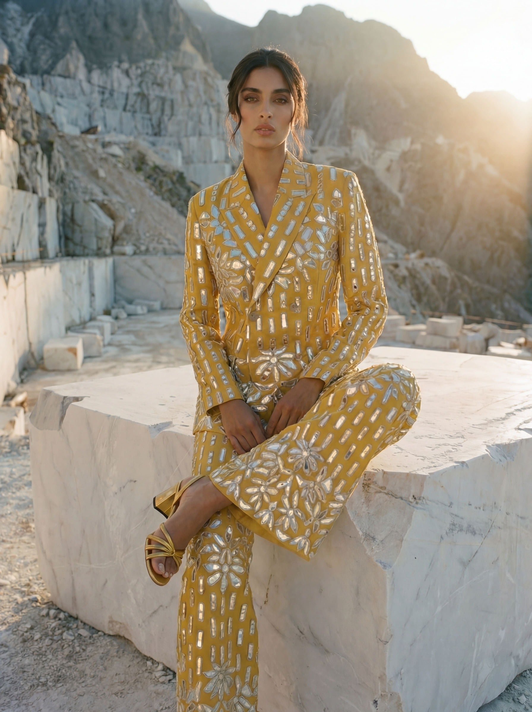 Golden Blazer and Pant Set - Yellow and Silver