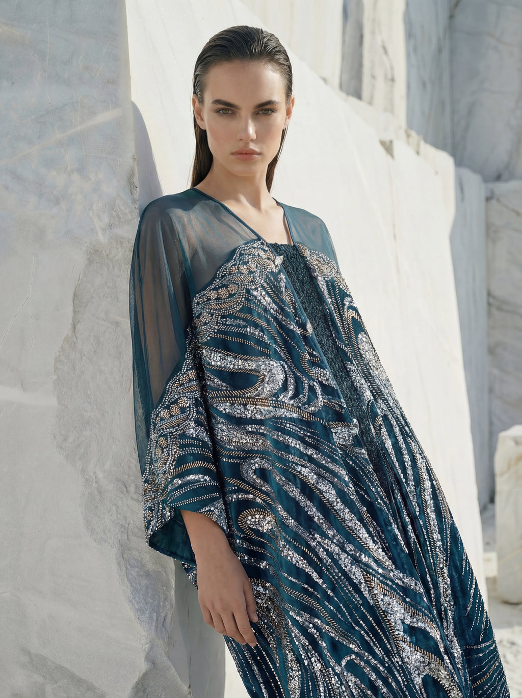The Empress Kaftan - Teal, Silver and Gold