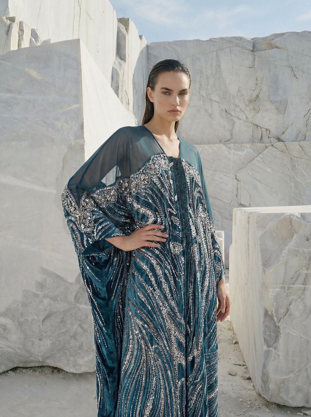 The Empress Kaftan - Teal, Silver and Gold