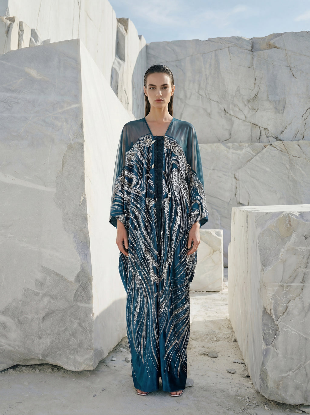 The Empress Kaftan - Teal, Silver and Gold
