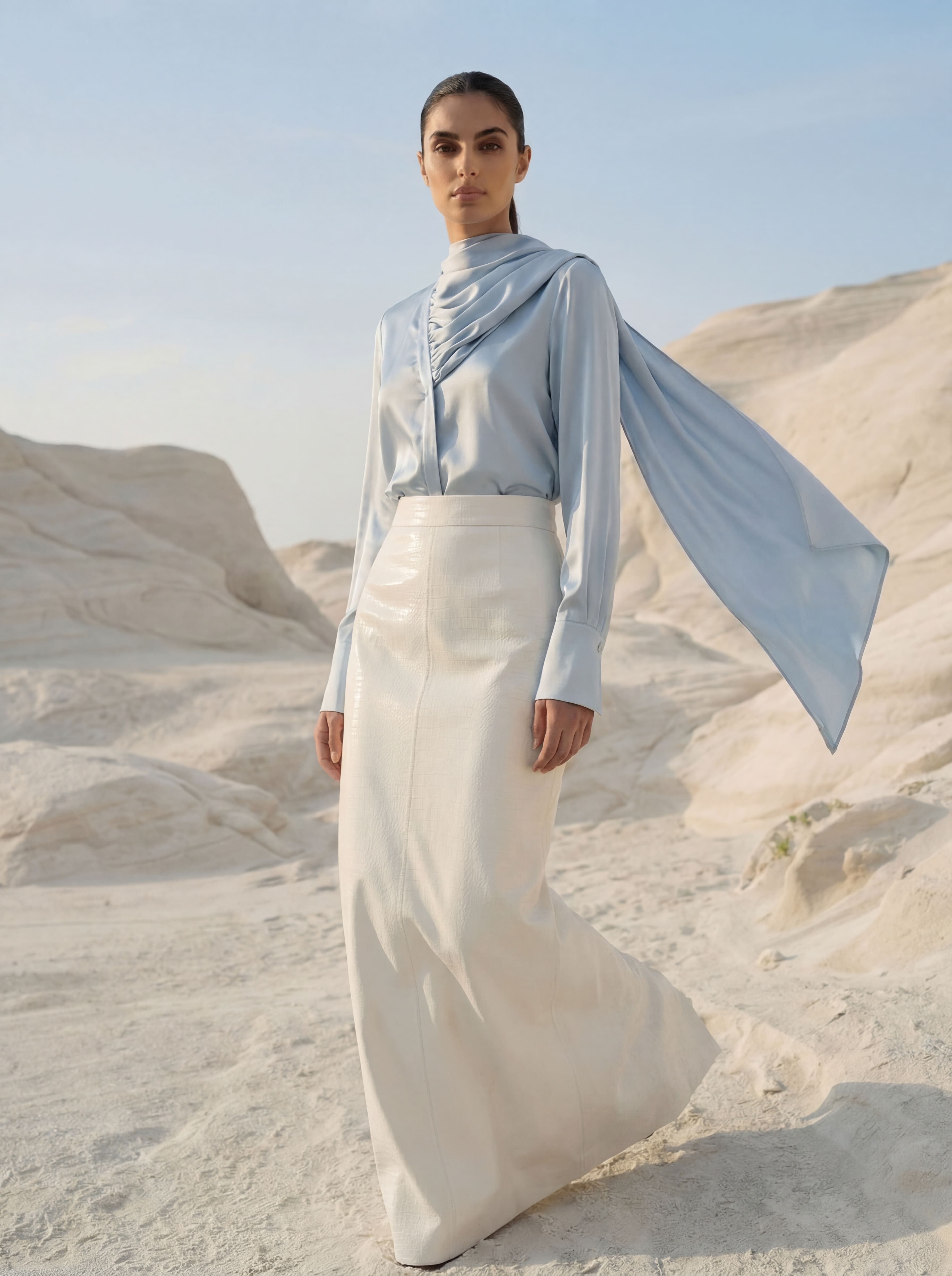 Timeless Scarf Blouse - Powder Blue