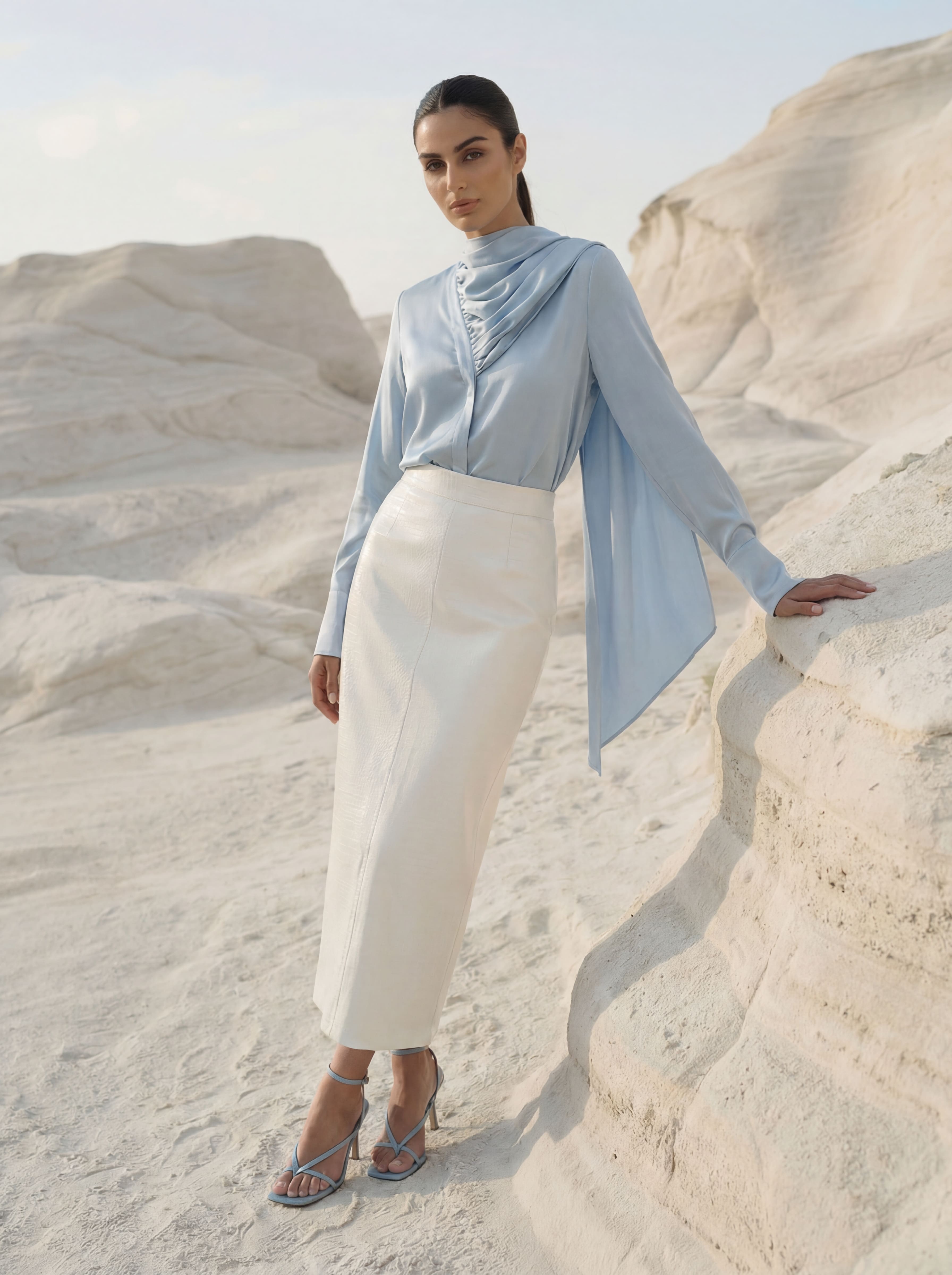 Timeless Scarf Blouse - Powder Blue