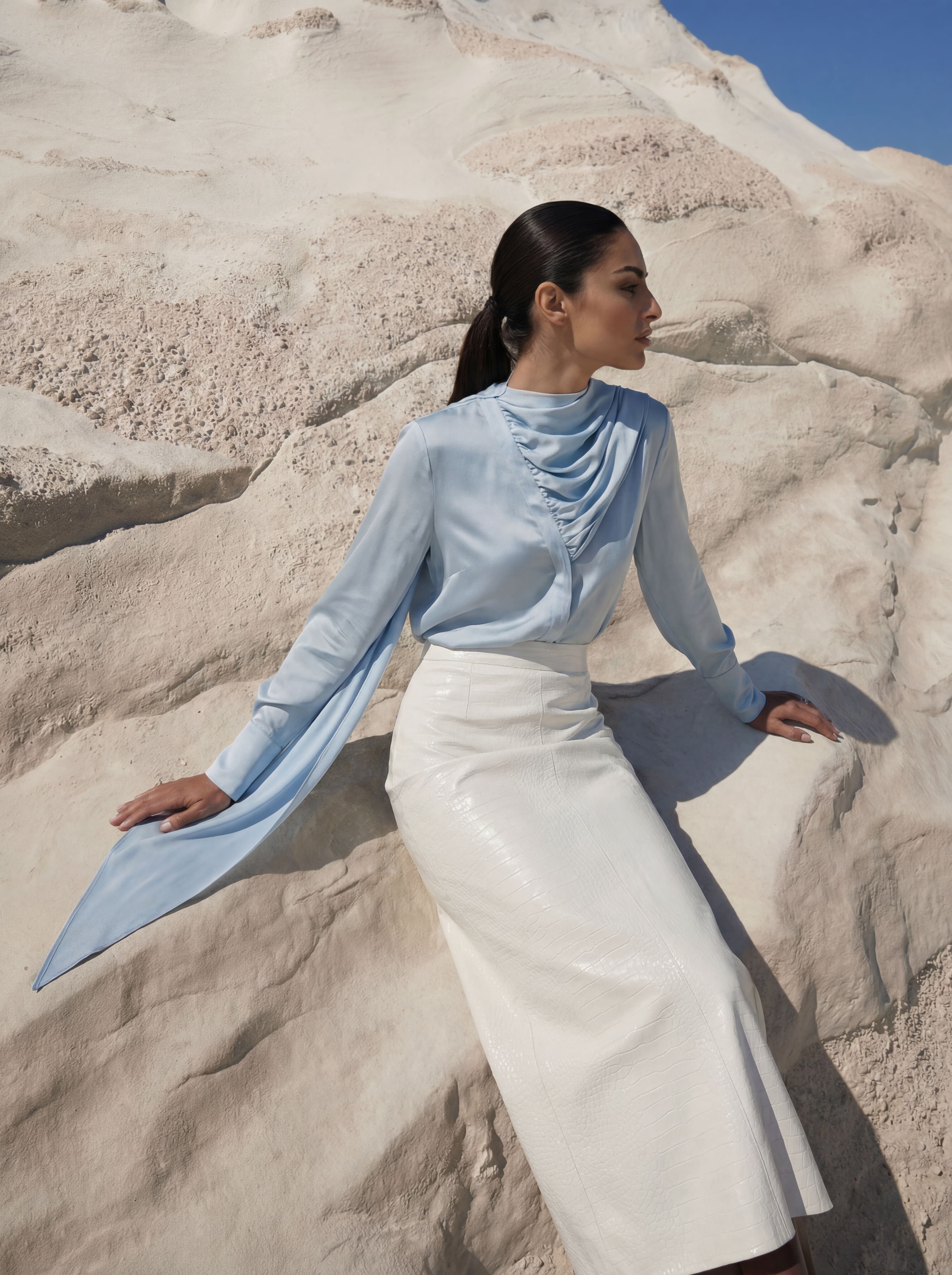 Timeless Scarf Blouse - Powder Blue