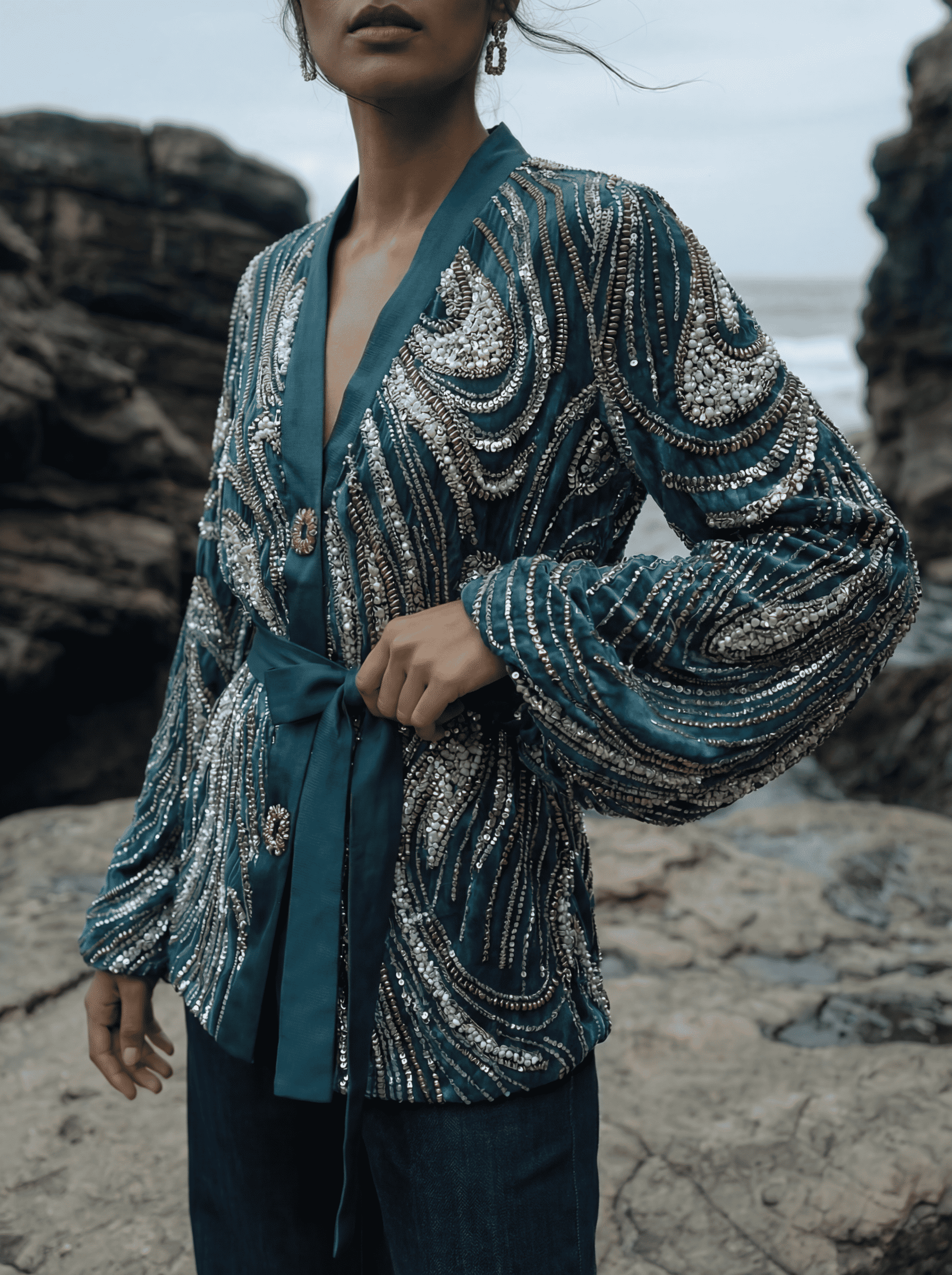 Alieezay Blazer - Teal and Silver