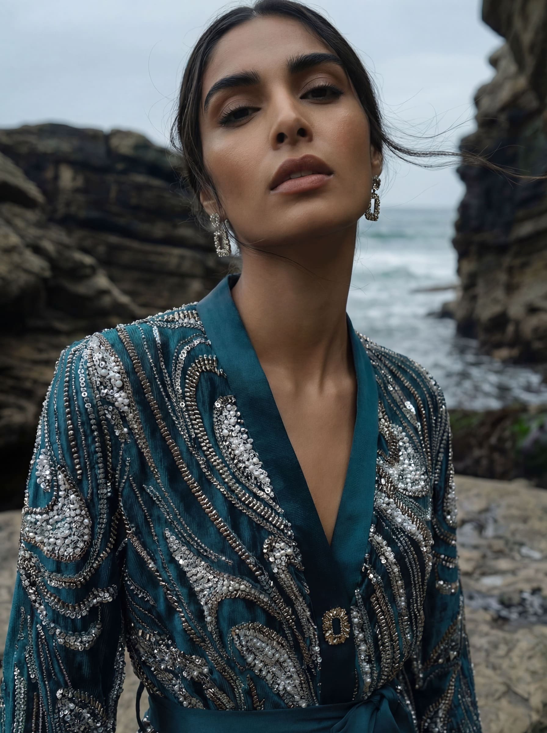 Alieezay Blazer - Teal and Silver