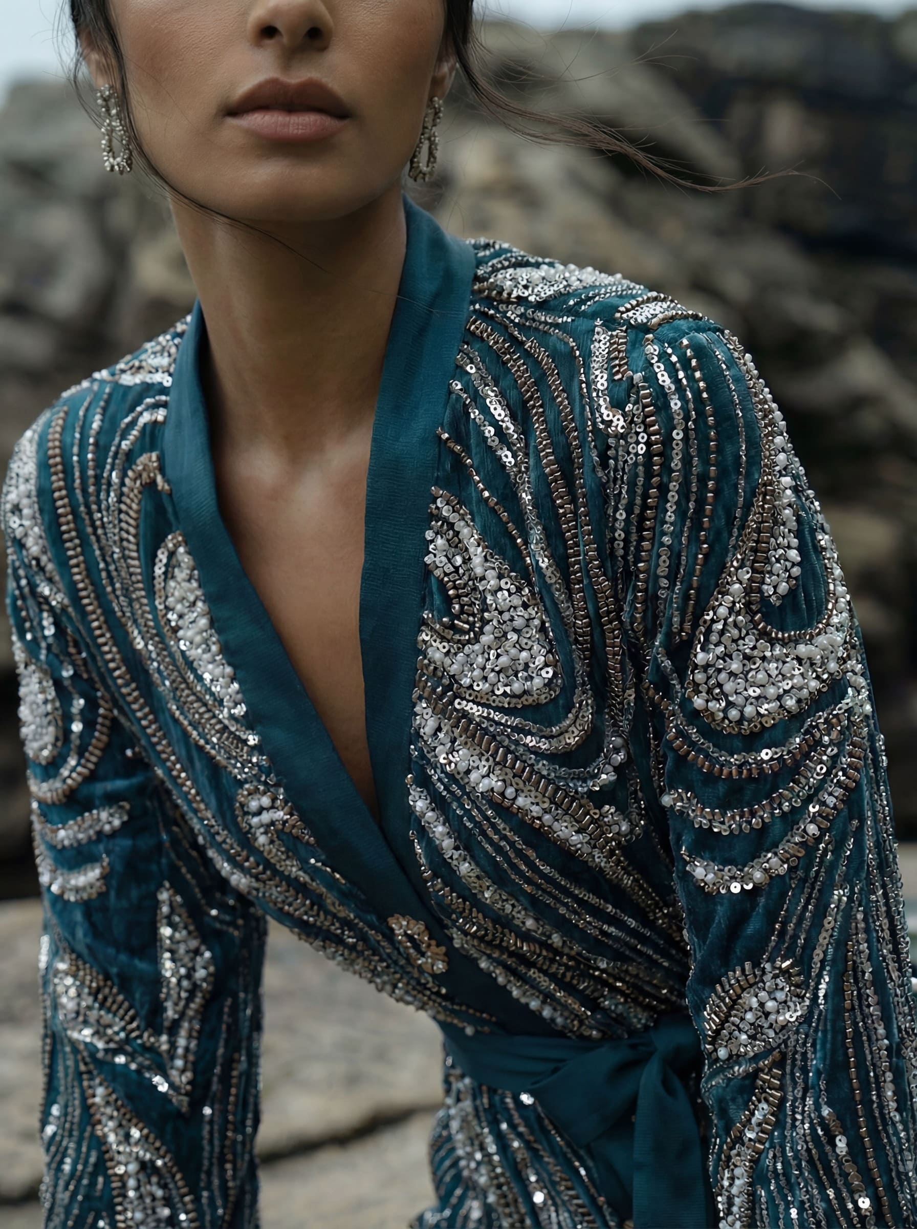 Alieezay Blazer - Teal and Silver