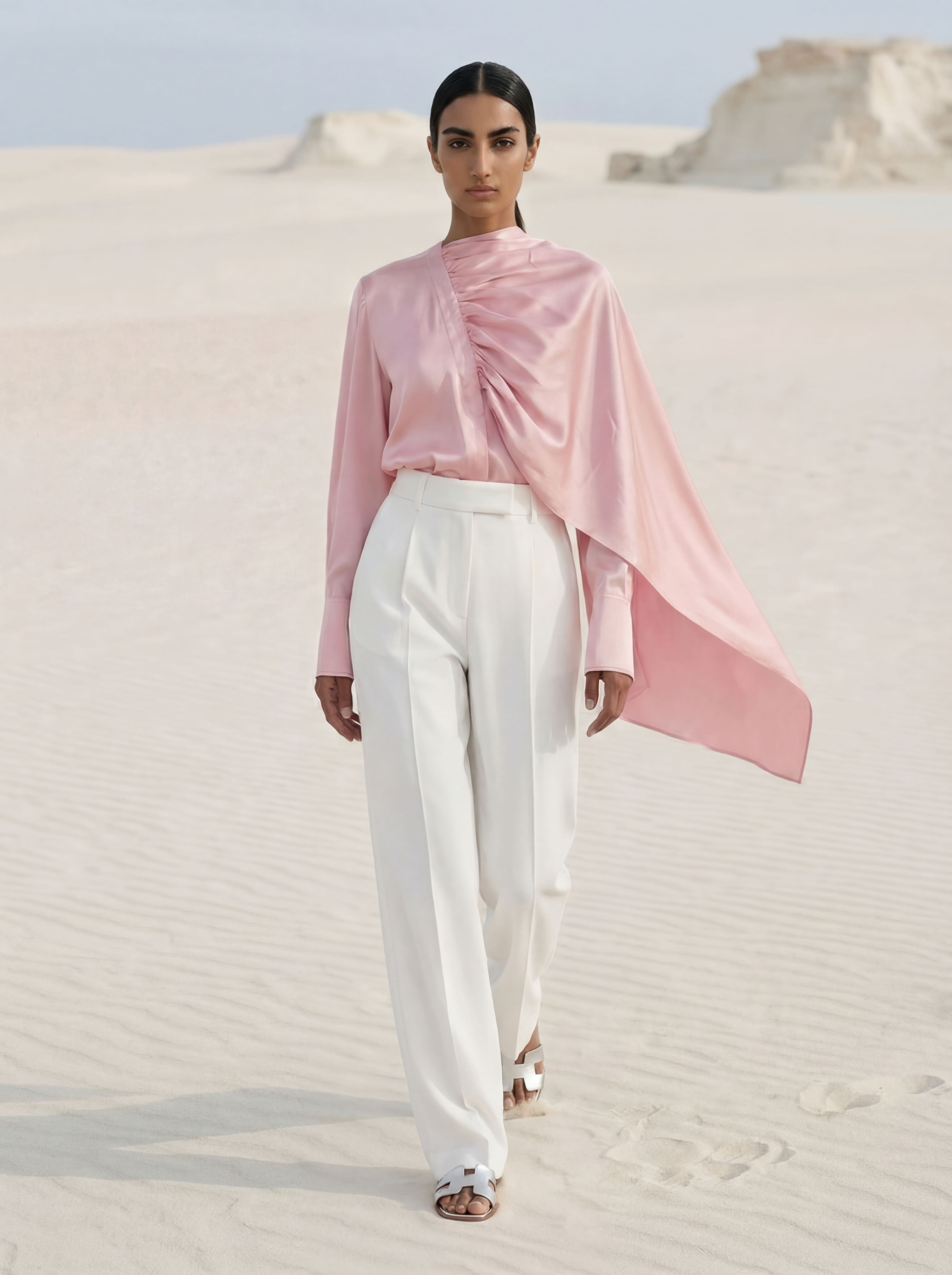 Timeless Scarf Blouse - Baby Pink