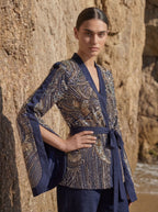 Alieezay Blazer - Navy Blue Mixed Gold and Silver