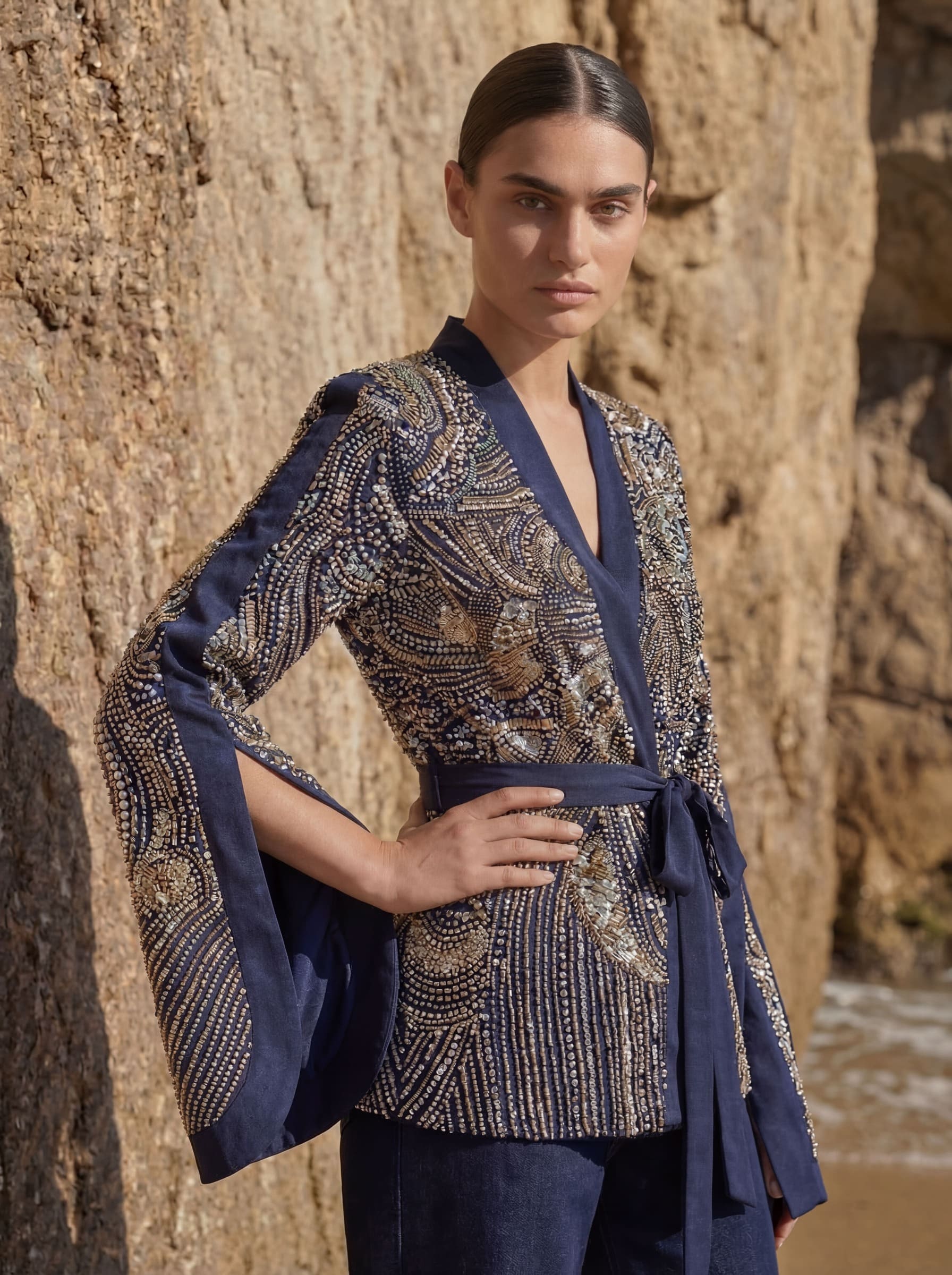 Alieezay Blazer - Navy Blue Mixed Gold and Silver