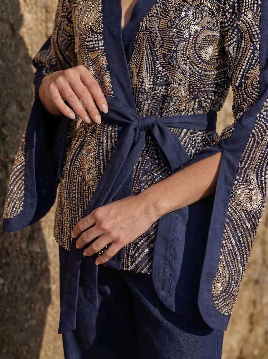 Alieezay Blazer - Navy Blue Mixed Gold and Silver