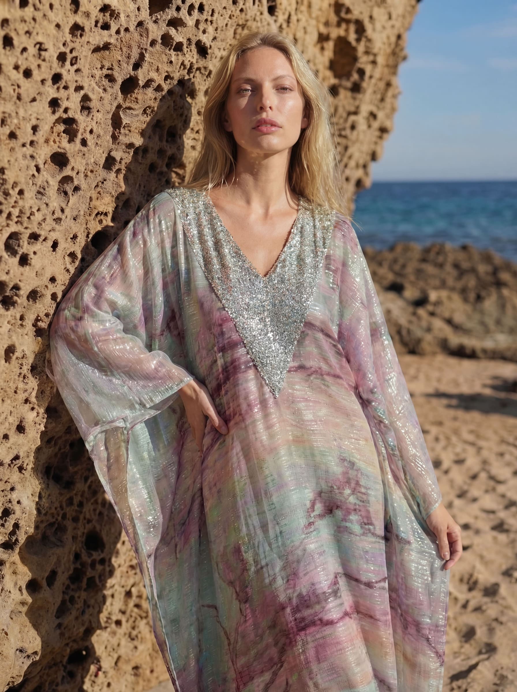 Her Kaftan - Pastel Multi Colored and Silver
