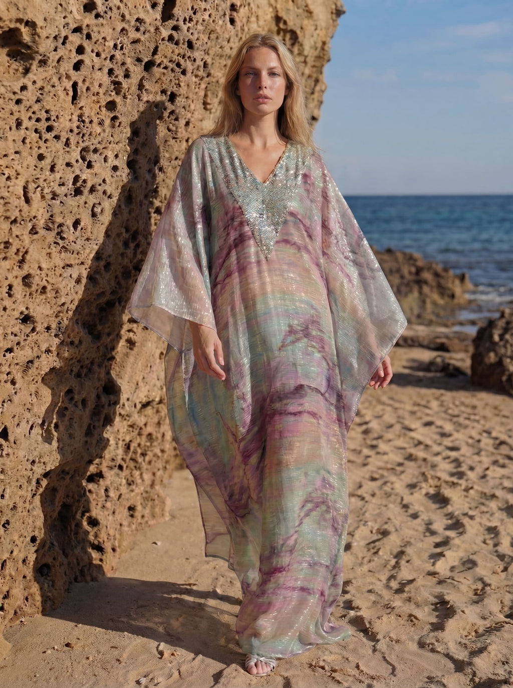 Her Kaftan - Pastel Multi Colored and Silver