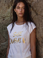SHE DUBAI’N T-Shirt Relaxed - White & Gold