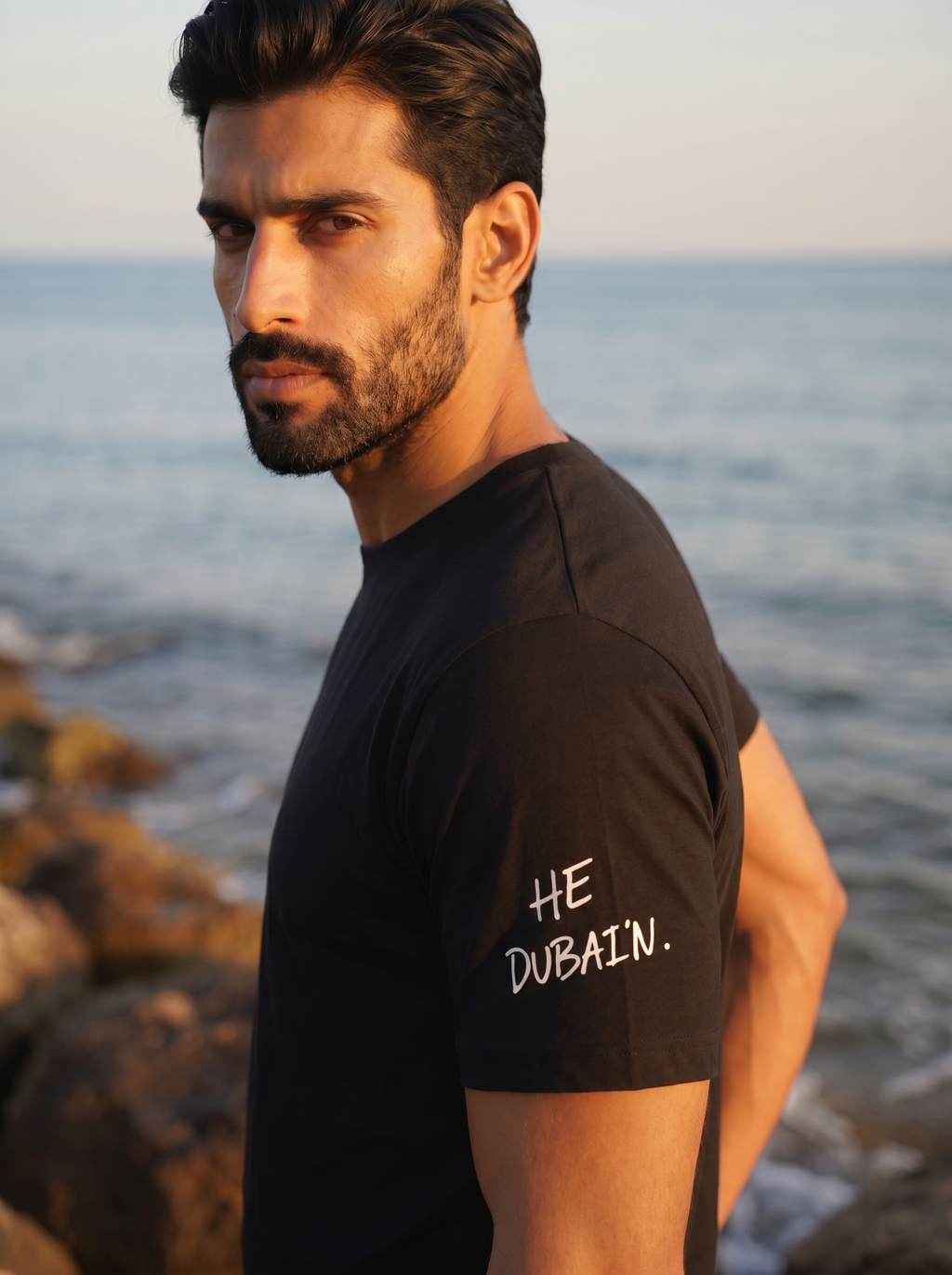 HE DUBAI’N T-Shirt - Sleeve - White on Black