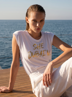 SHE DUBAI’N T-Shirt Relaxed - White & Gold