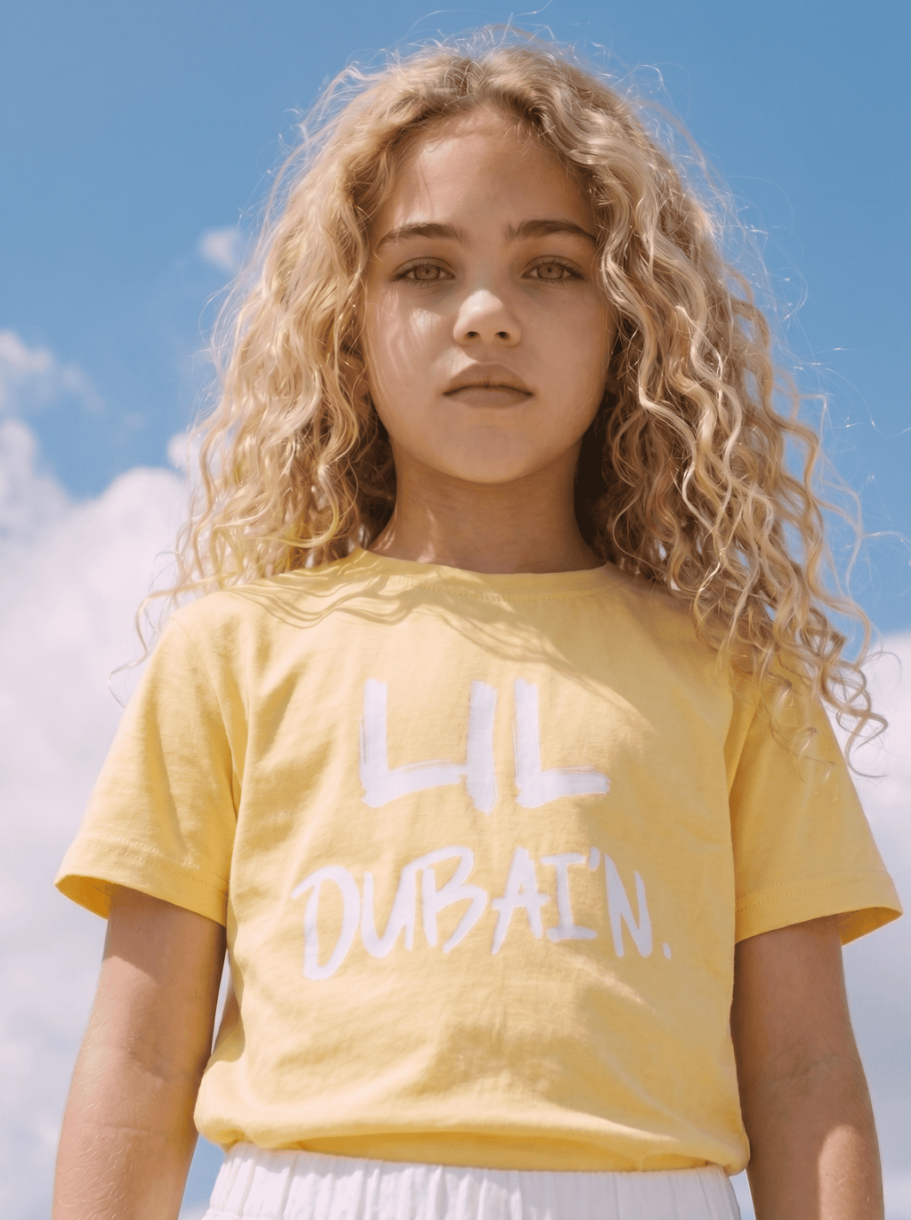 LIL DUBAI’N t Shirt - White on Yellow